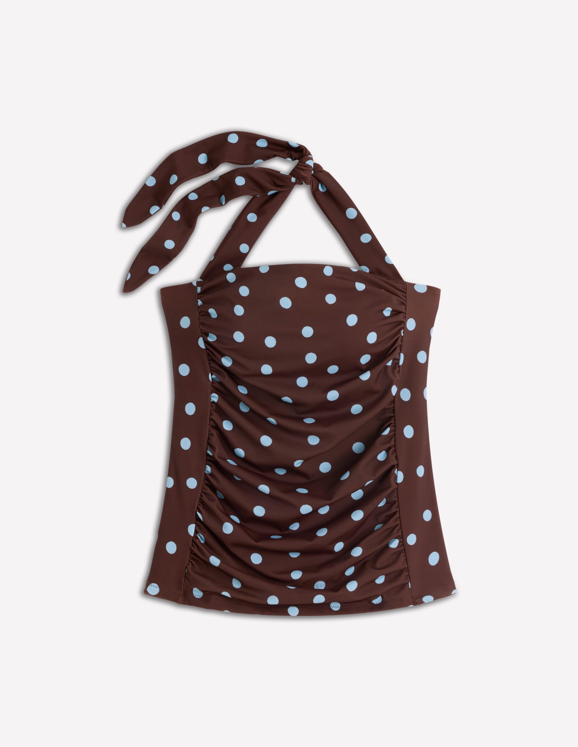 Kythira Ruched Tankini Top-Chocolate and Blue. Dot - Image 6
