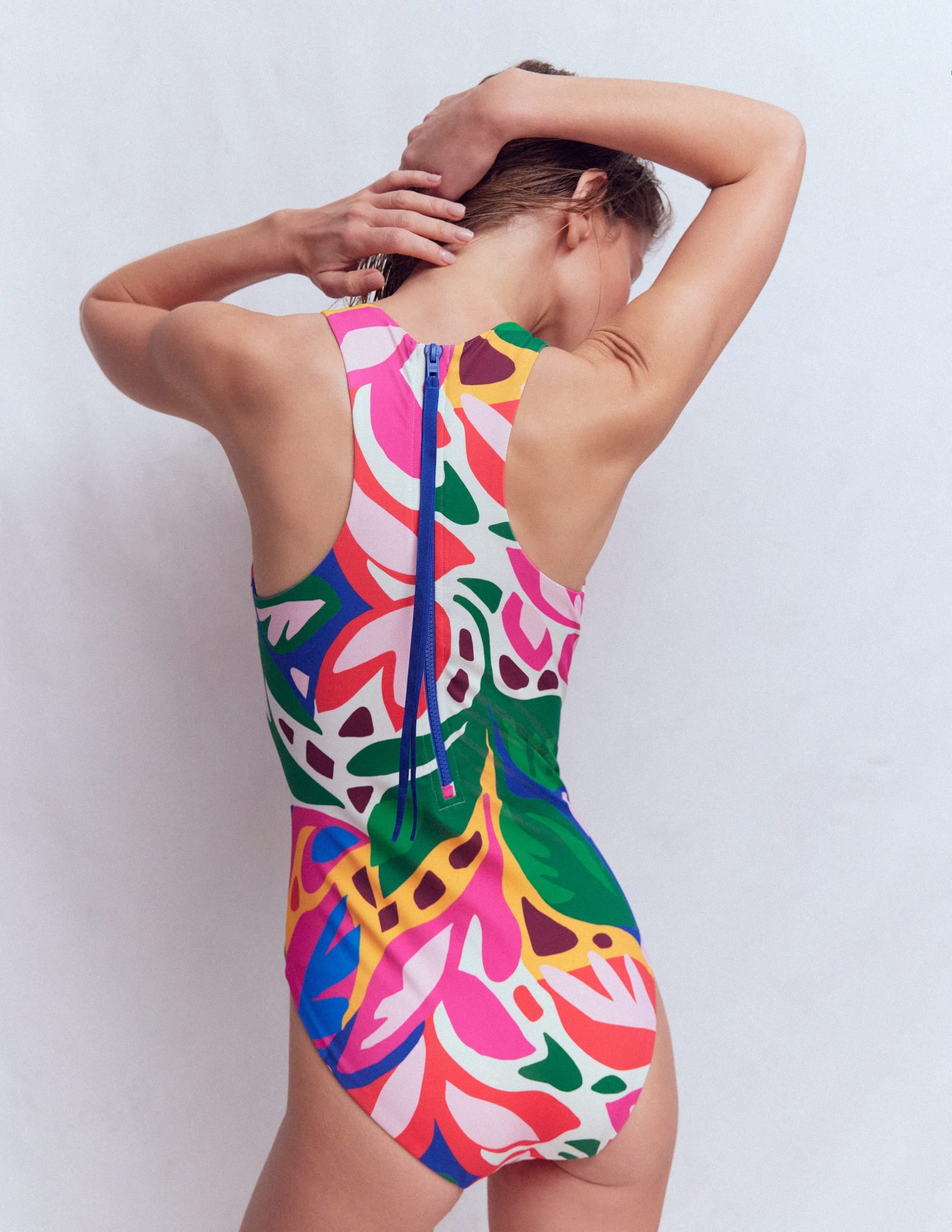 Sporty High Neck Swimsuit-Multi. Leafy Cascade - Image 3