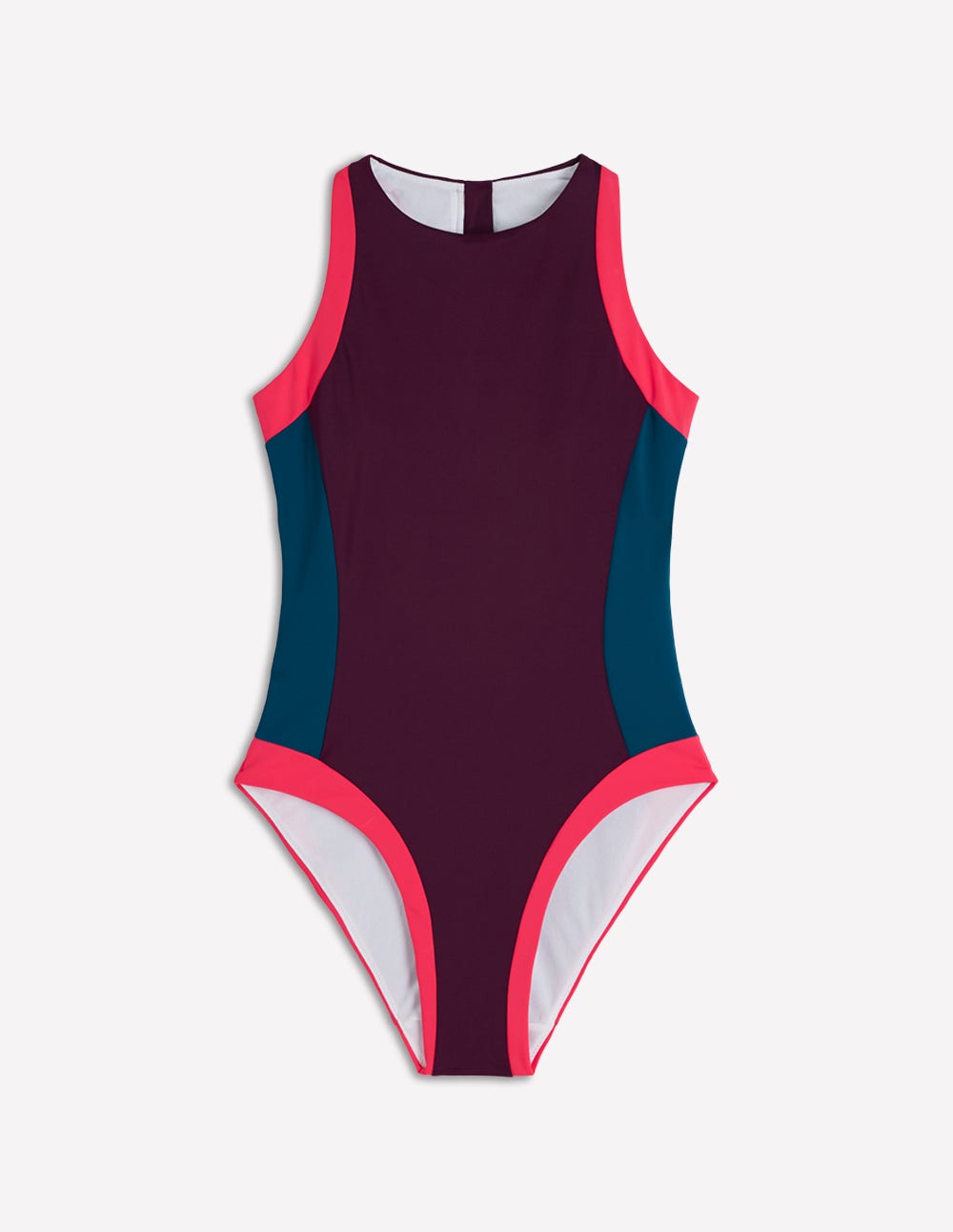 Sporty High Neck Swimsuit-Purple. Colourblock - Image 6