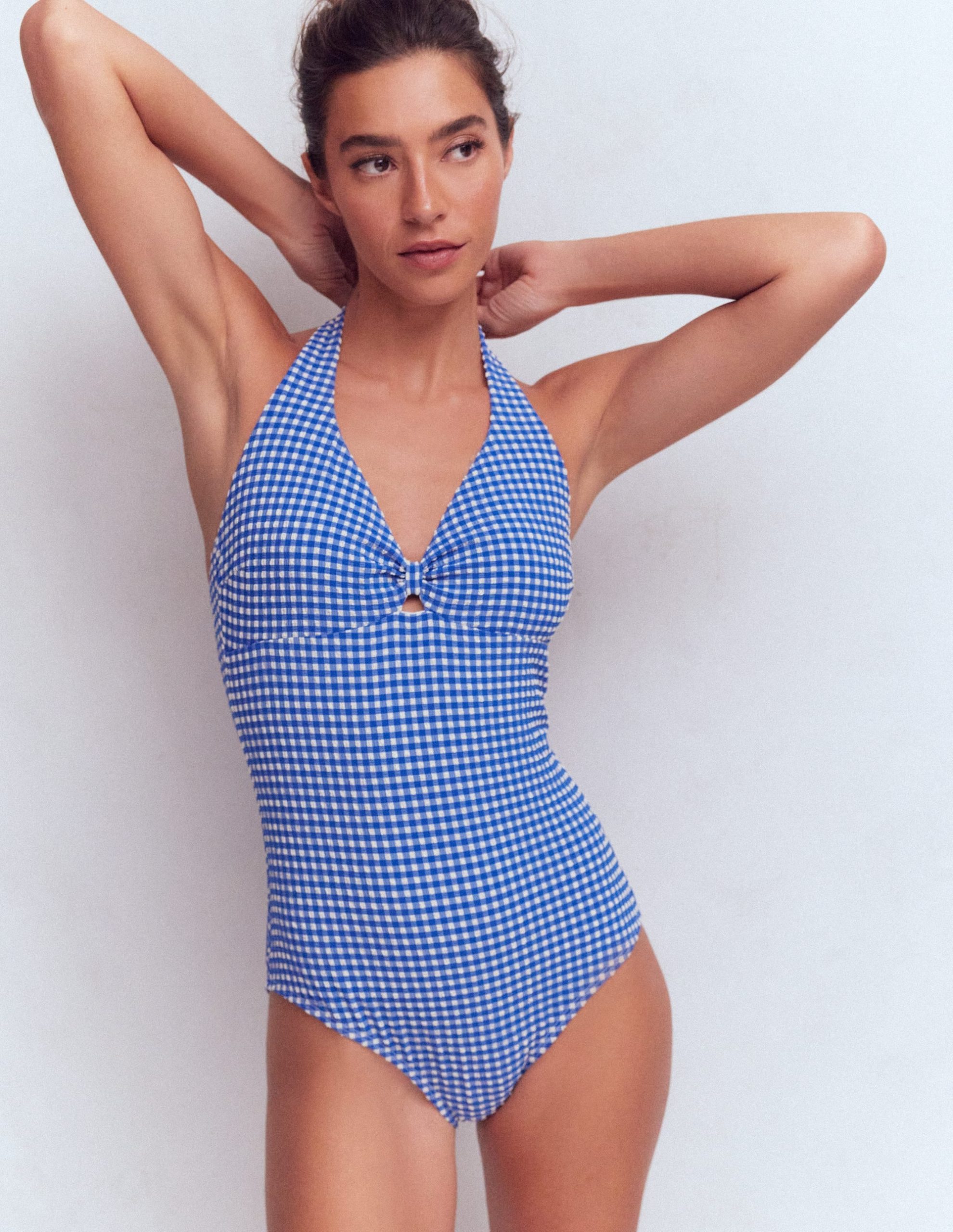 Bow Halter Swimsuit-Bright Blue. Gingham - Image 2