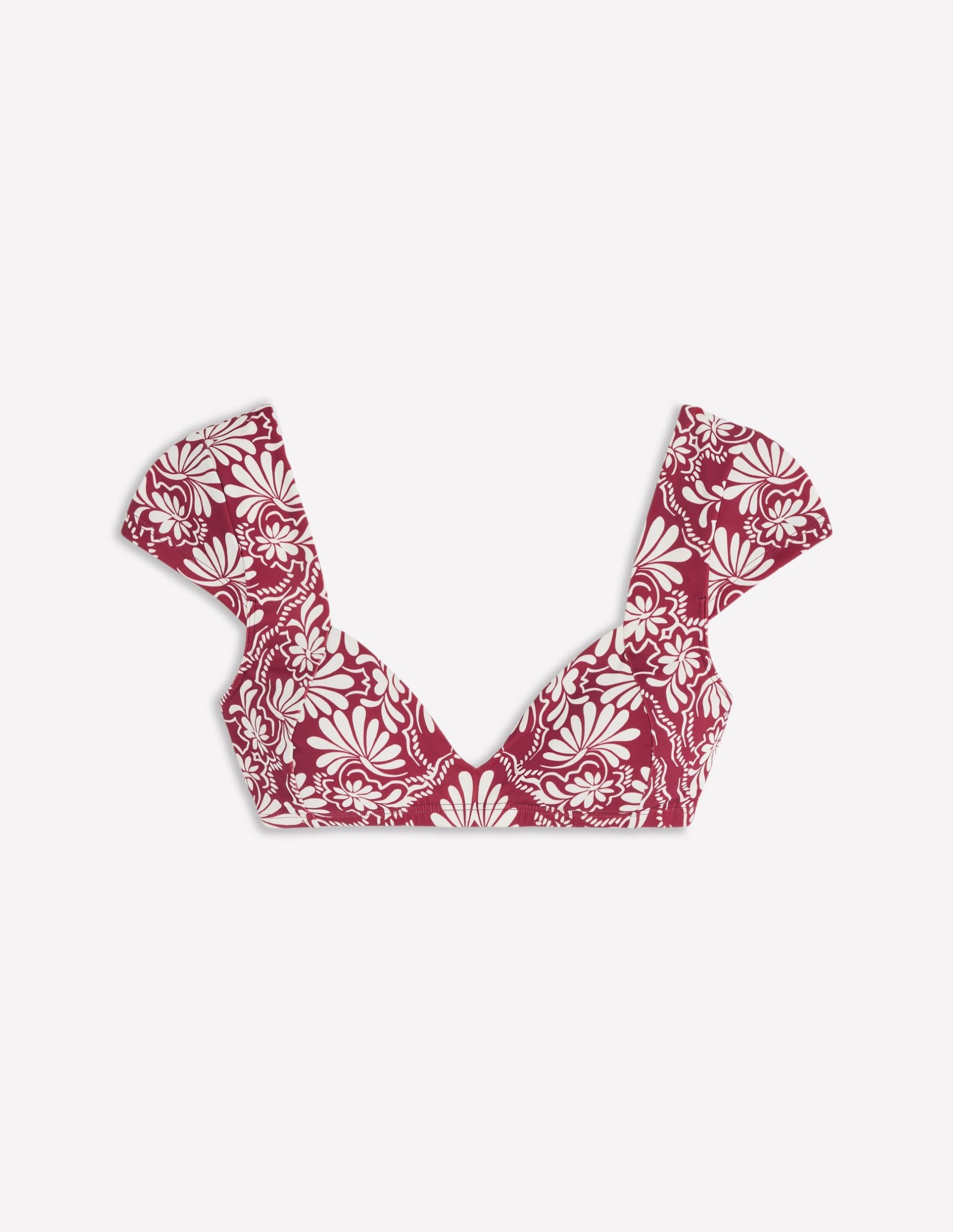 Sweetheart Sleeve Bikini Top-Maroon. Botanical Charm - Image 6