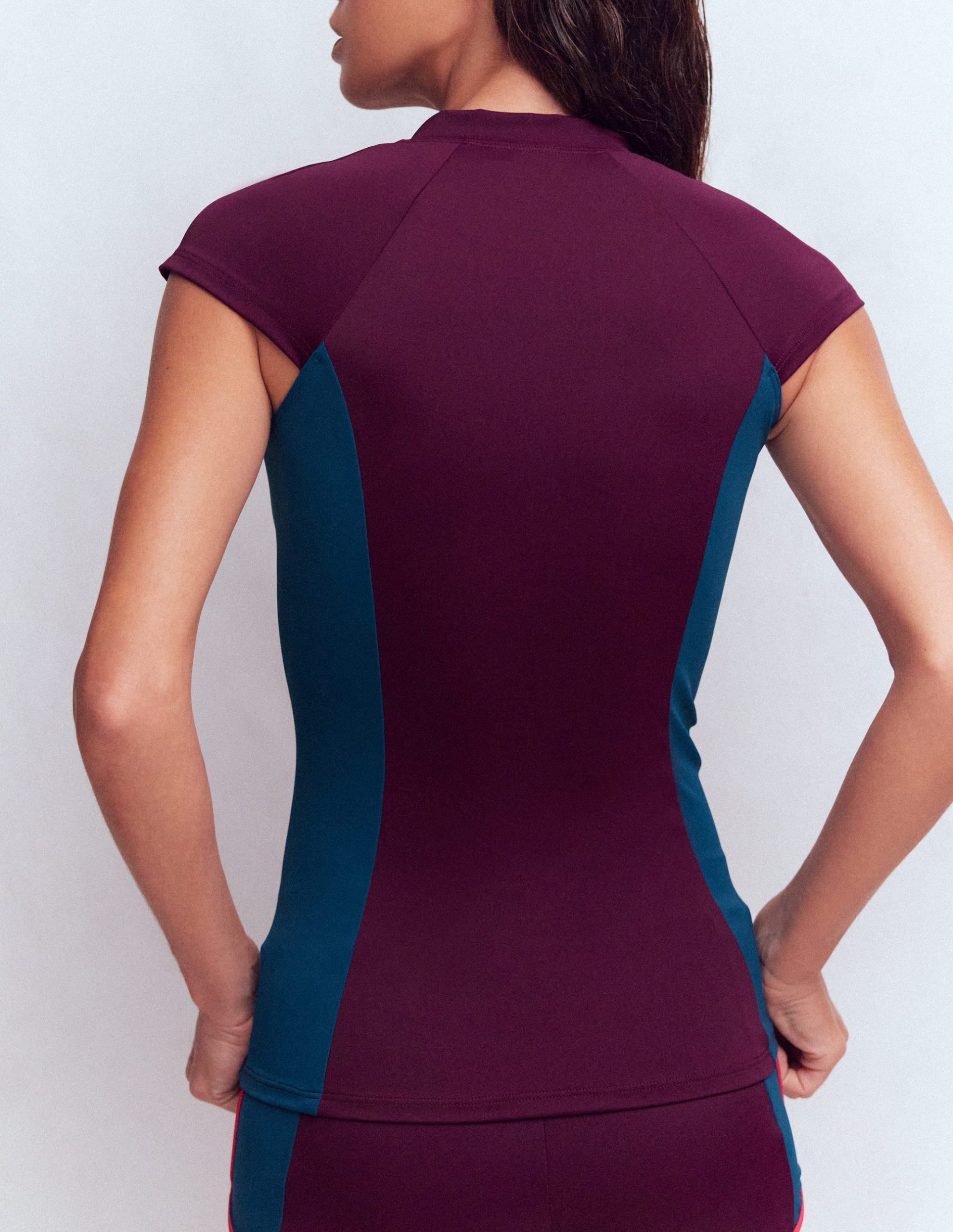 Short Sleeve Rash Guard Top-Purple. Colour block - Image 3