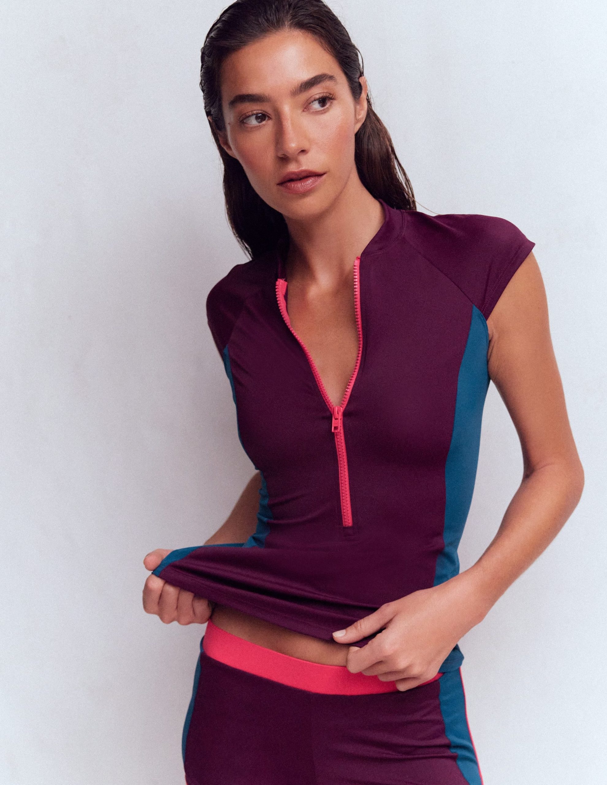 Short Sleeve Rash Guard Top-Purple. Colour block - Image 4