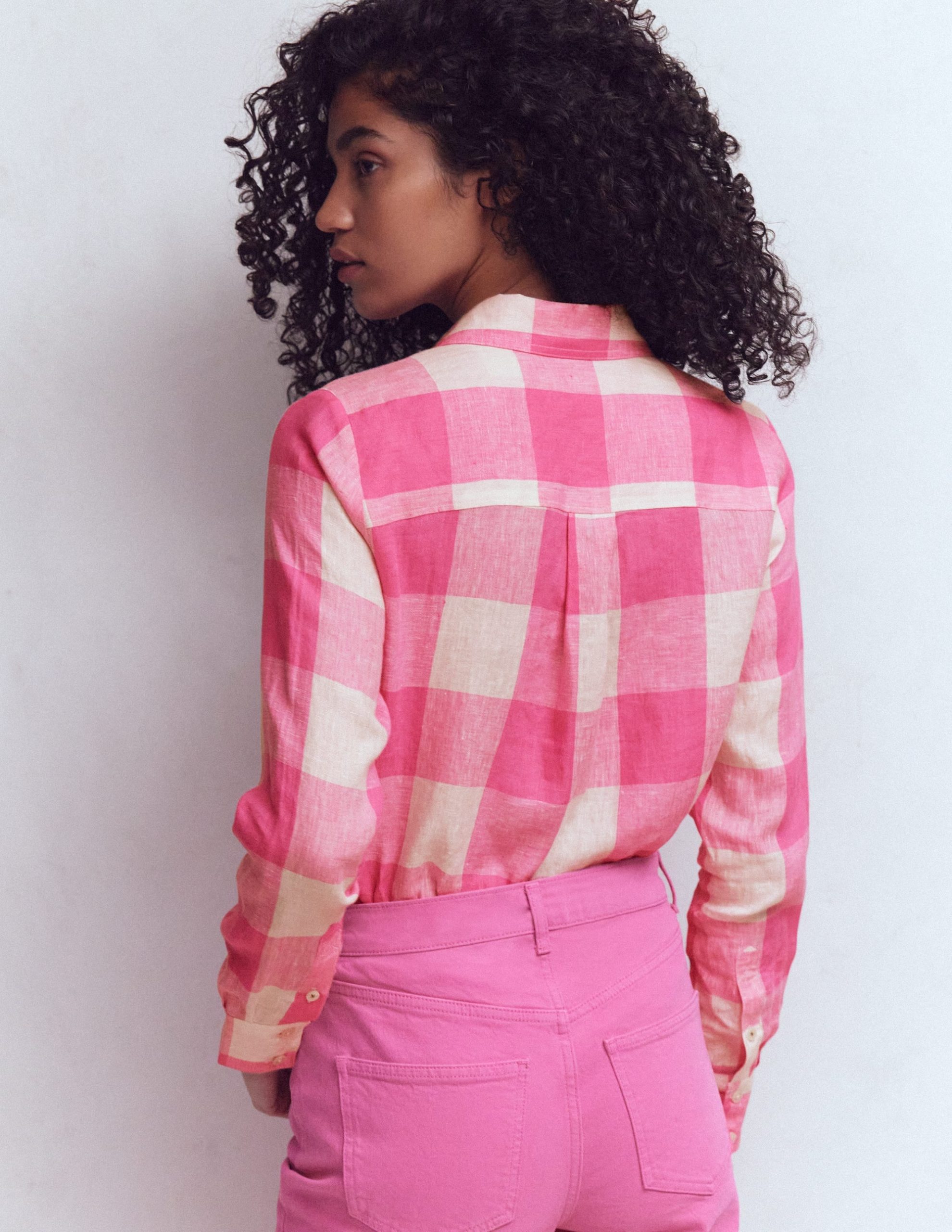 Sienna Linen Shirt-Pink Punch Gingham - Image 3