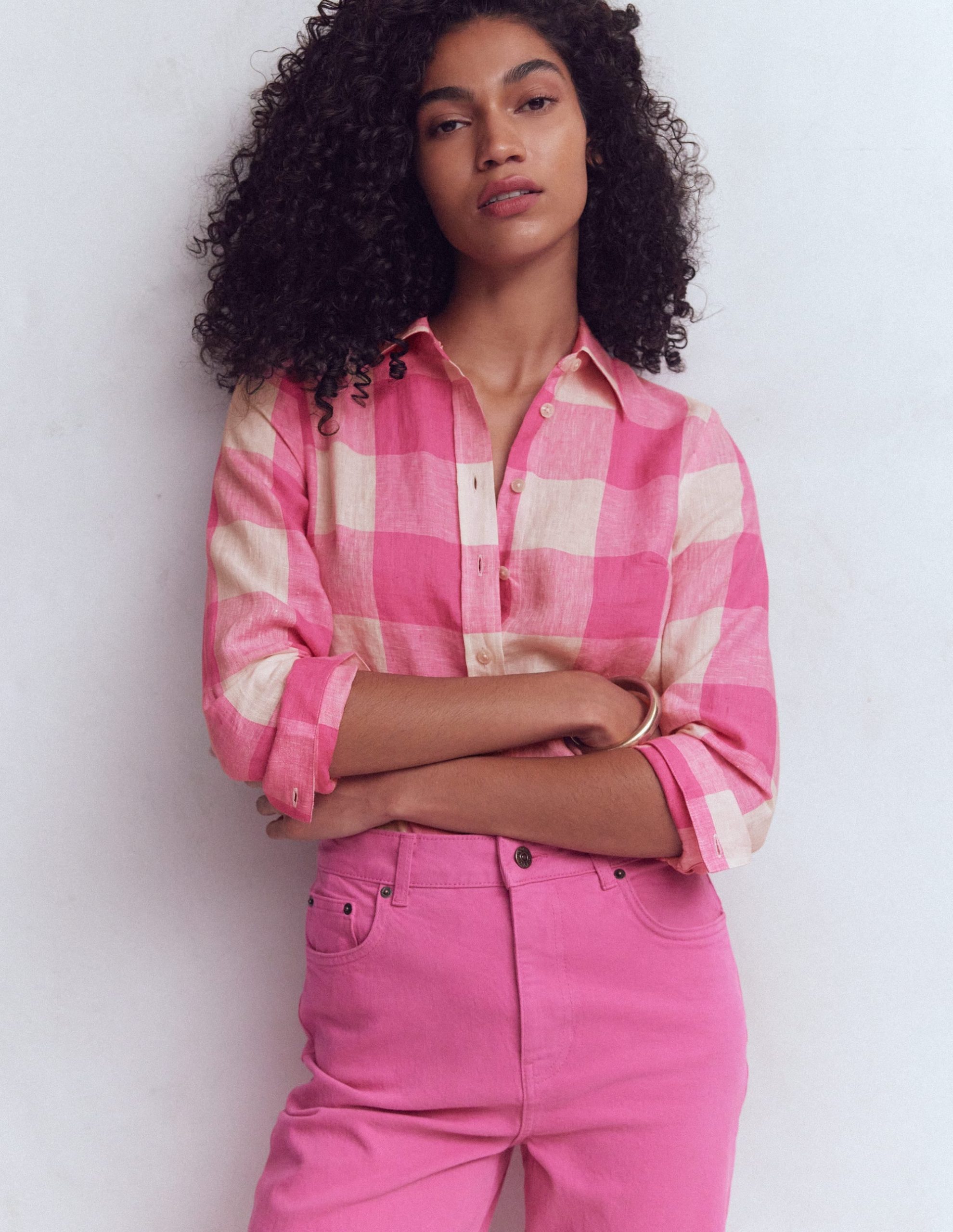 Sienna Linen Shirt-Pink Punch Gingham - Image 4