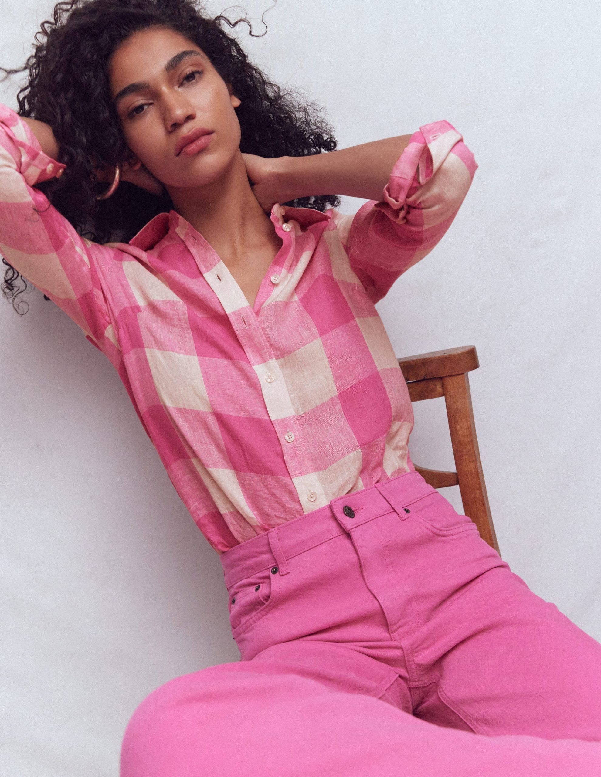 Sienna Linen Shirt-Pink Punch Gingham - Image 5