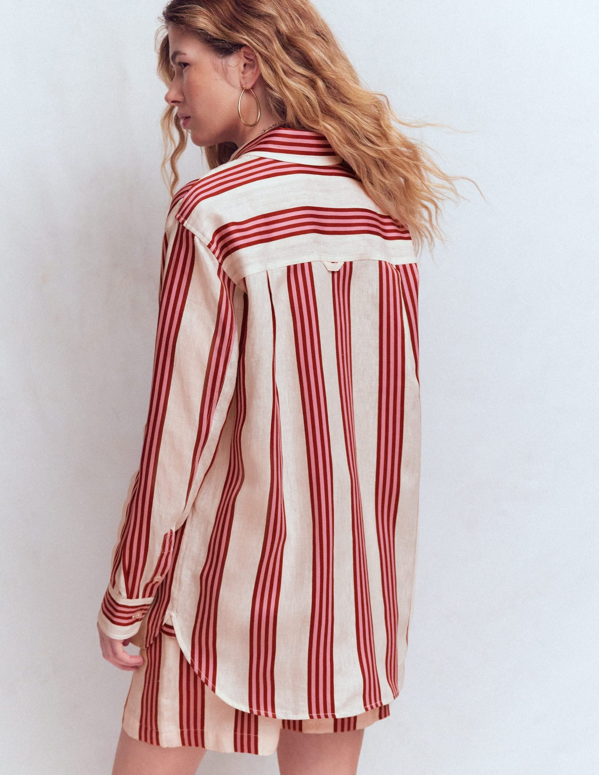 Sadie Relaxed Linen Shirt-Ivory. Brown. Pink Stripe - Image 3