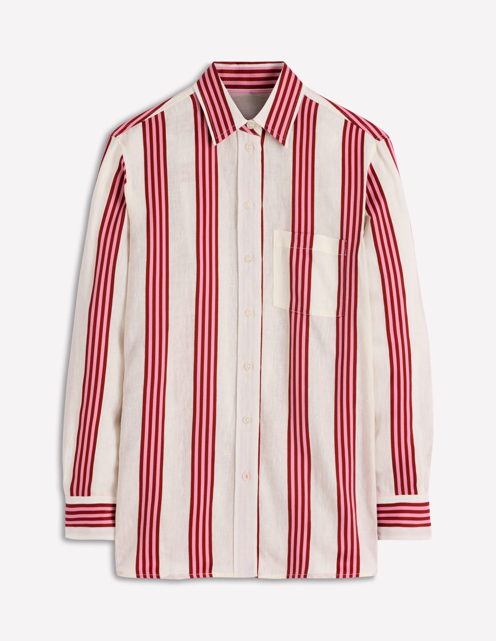 Sadie Relaxed Linen Shirt-Ivory. Brown. Pink Stripe - Image 7