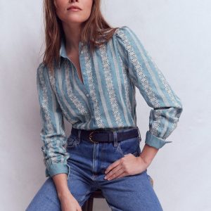 Cara Denim Shirt-Blue Broderie