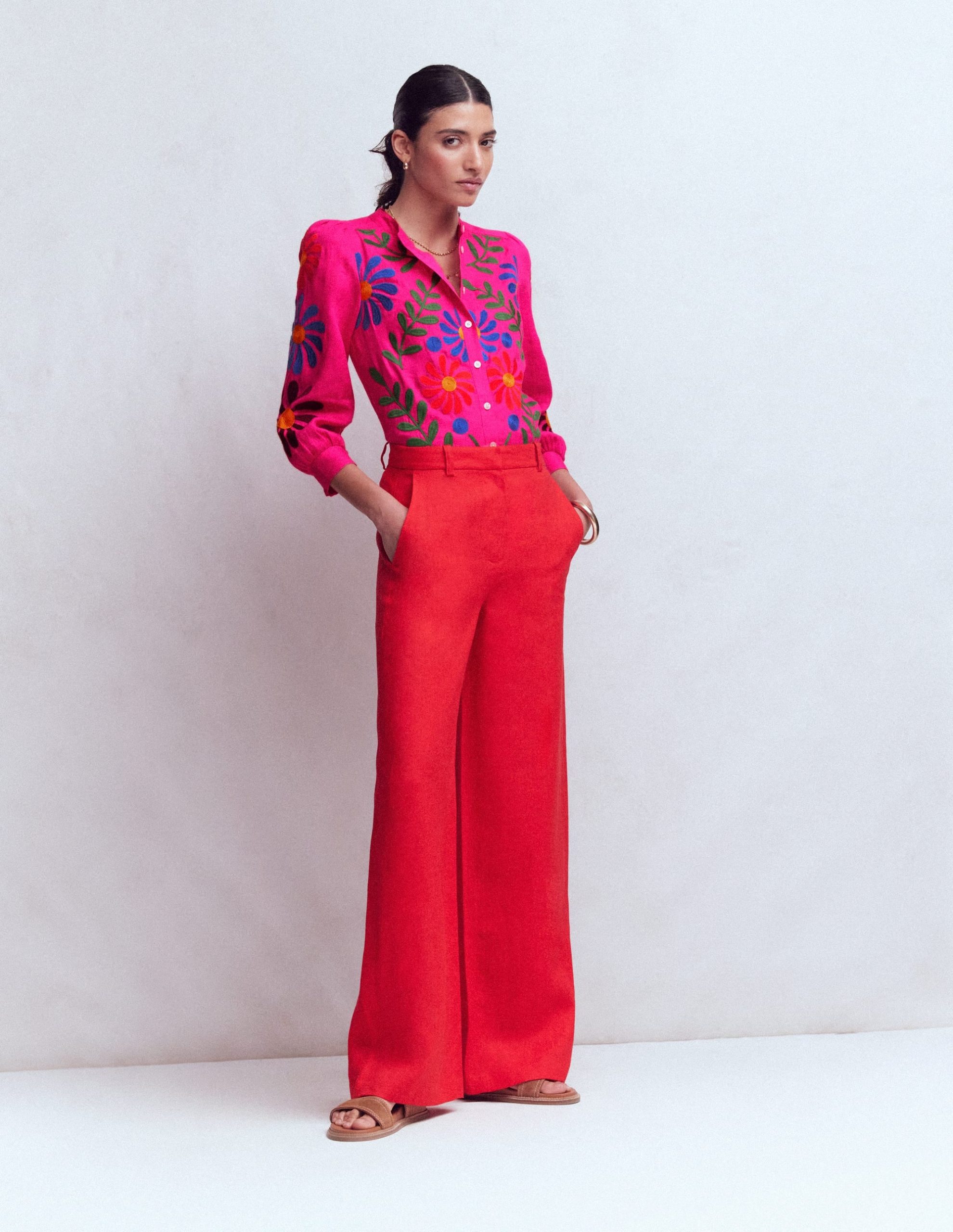 Alicia Linen Top-Pink Peony. Flower Embroidery - Image 5