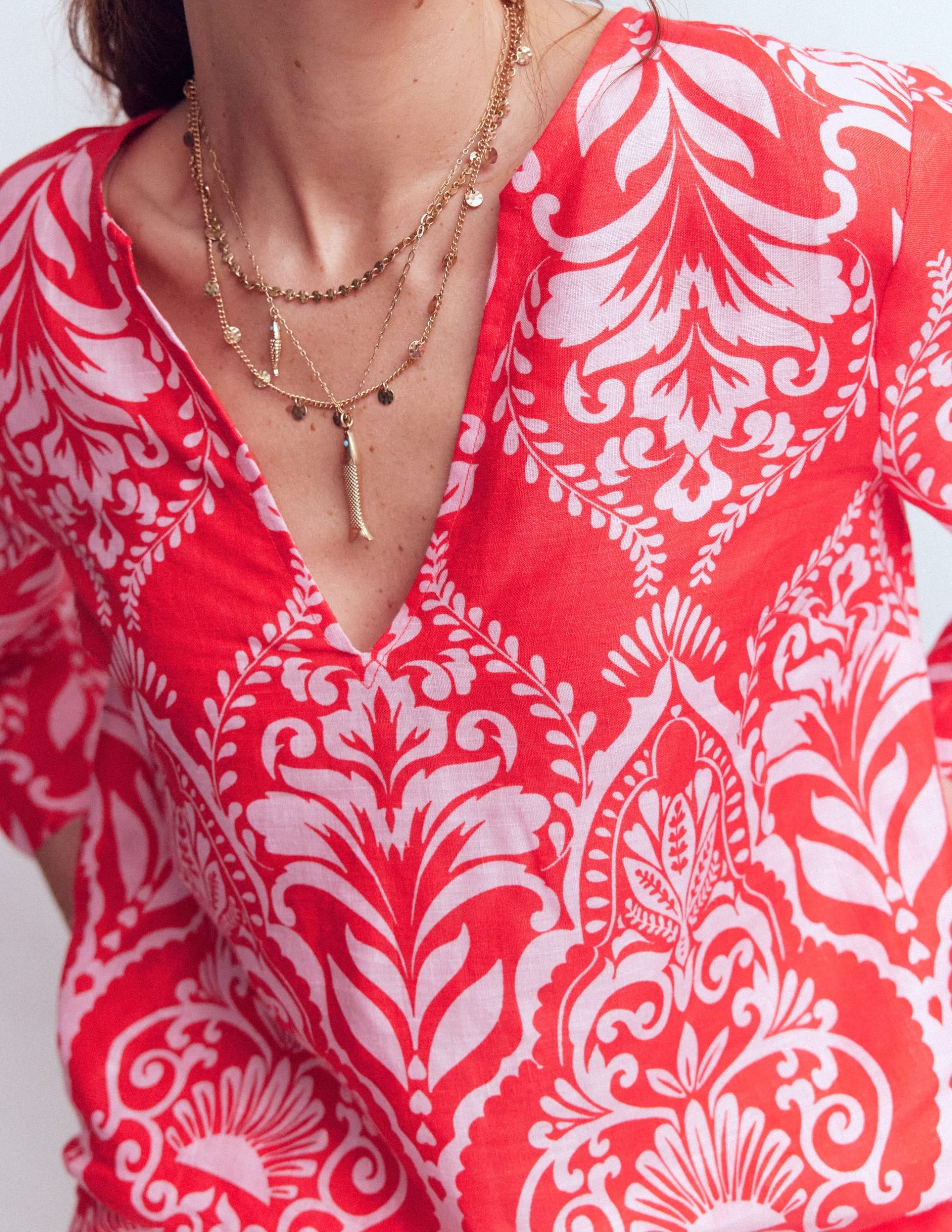 Cleo Linen Top-Red. Ornamental Garden Mono - Image 2