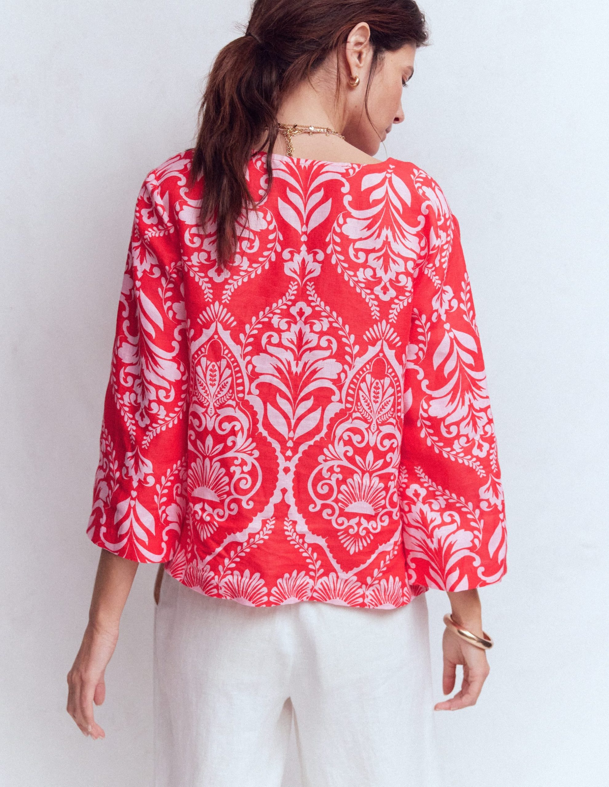 Cleo Linen Top-Red. Ornamental Garden Mono - Image 3