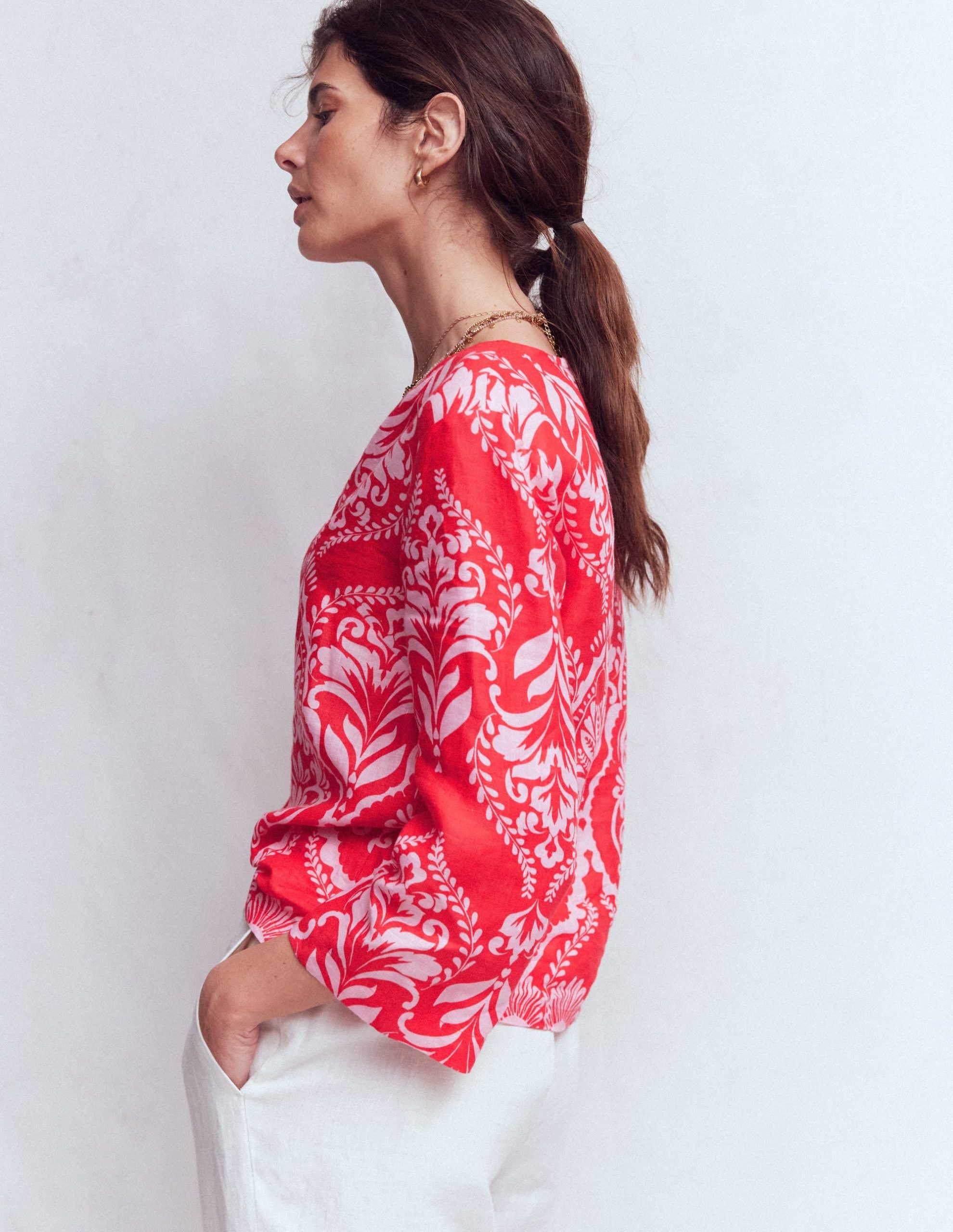Cleo Linen Top-Red. Ornamental Garden Mono - Image 4