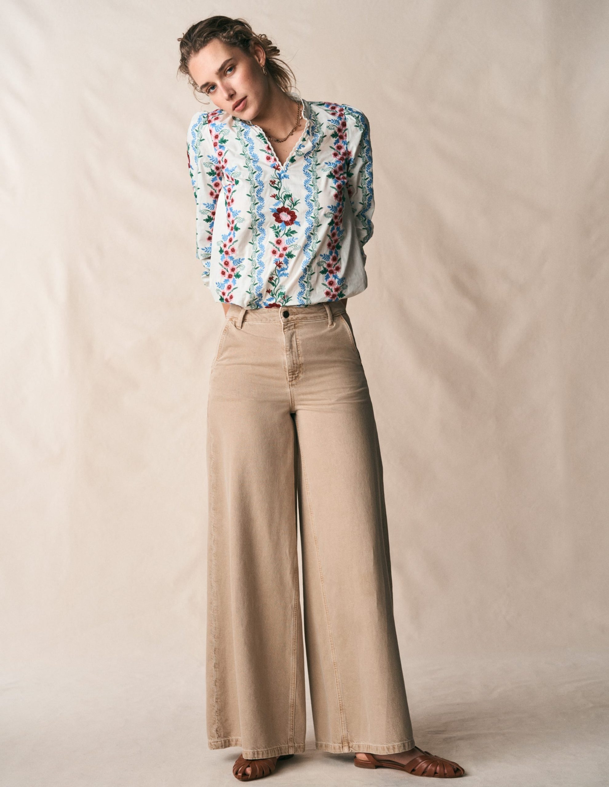 Embroidered Notch Neck Top-Floral Embroidery - Image 7
