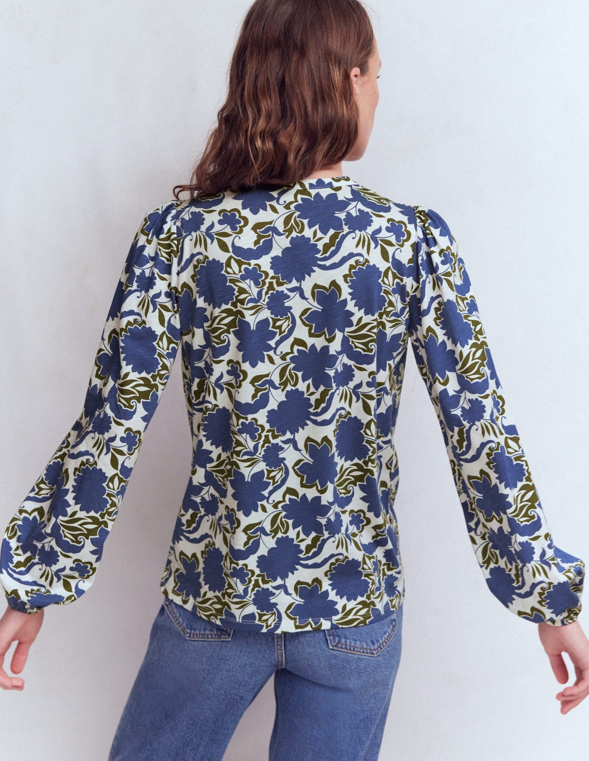Mya Smocked Jersey Shirt-True Navy. Shadow Blossom - Image 3