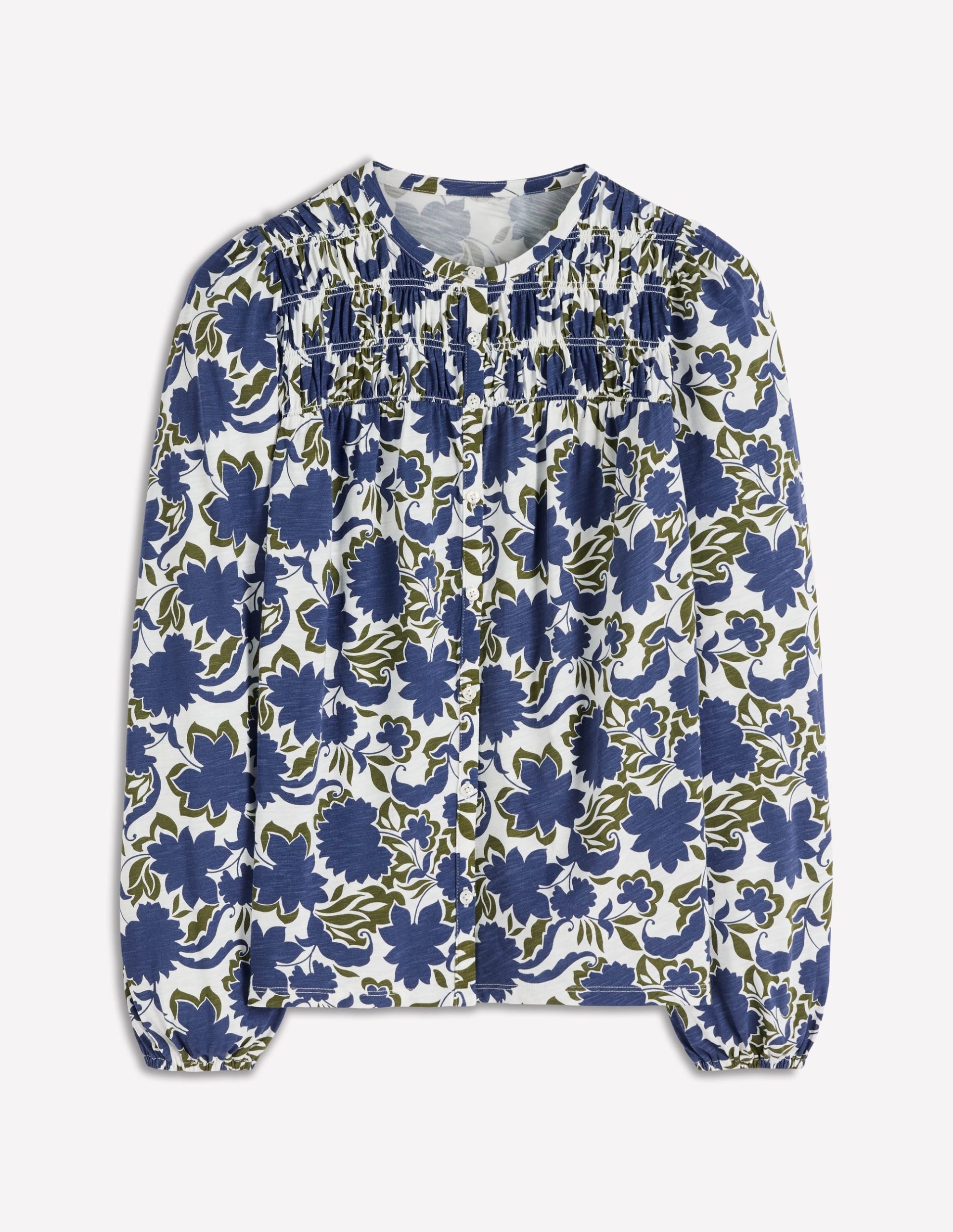 Mya Smocked Jersey Shirt-True Navy. Shadow Blossom - Image 5