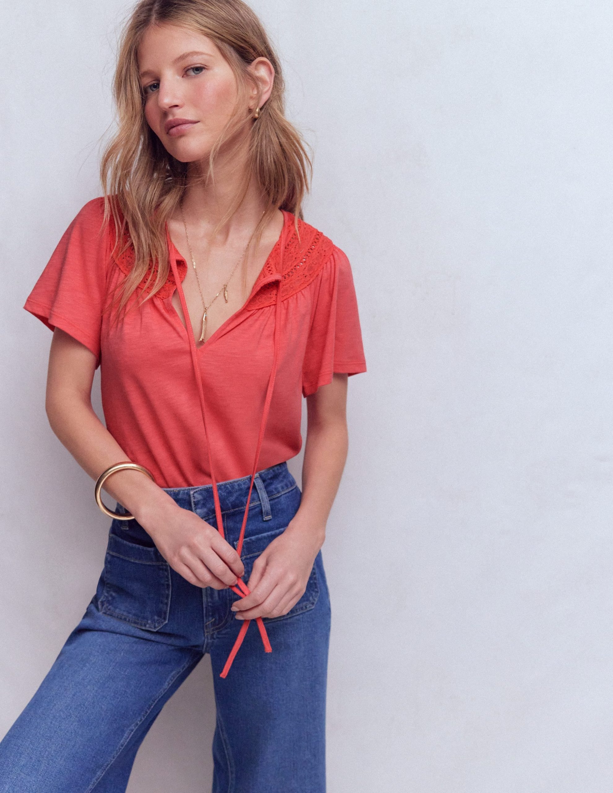 Edi Trim Detail T-shirt-Porcelain Rose - Image 3