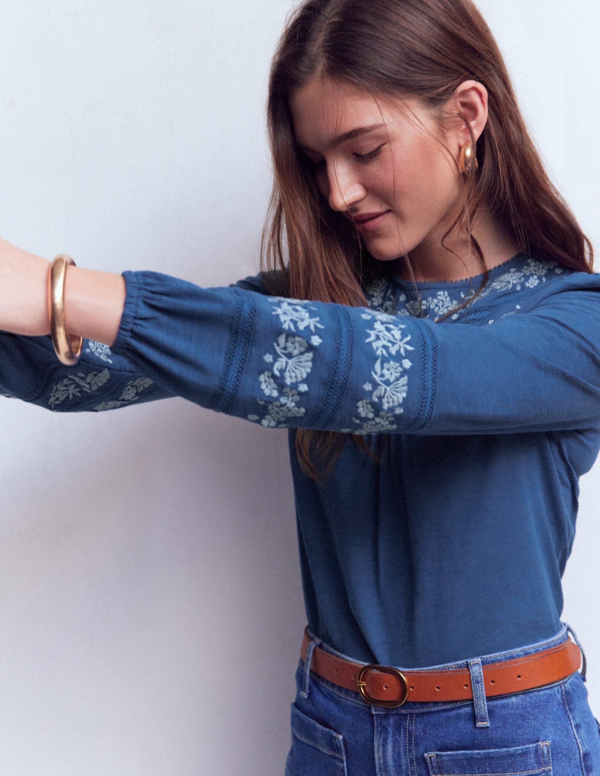 Rosie Embroidered Jersey Top-Denim Blue - Image 5