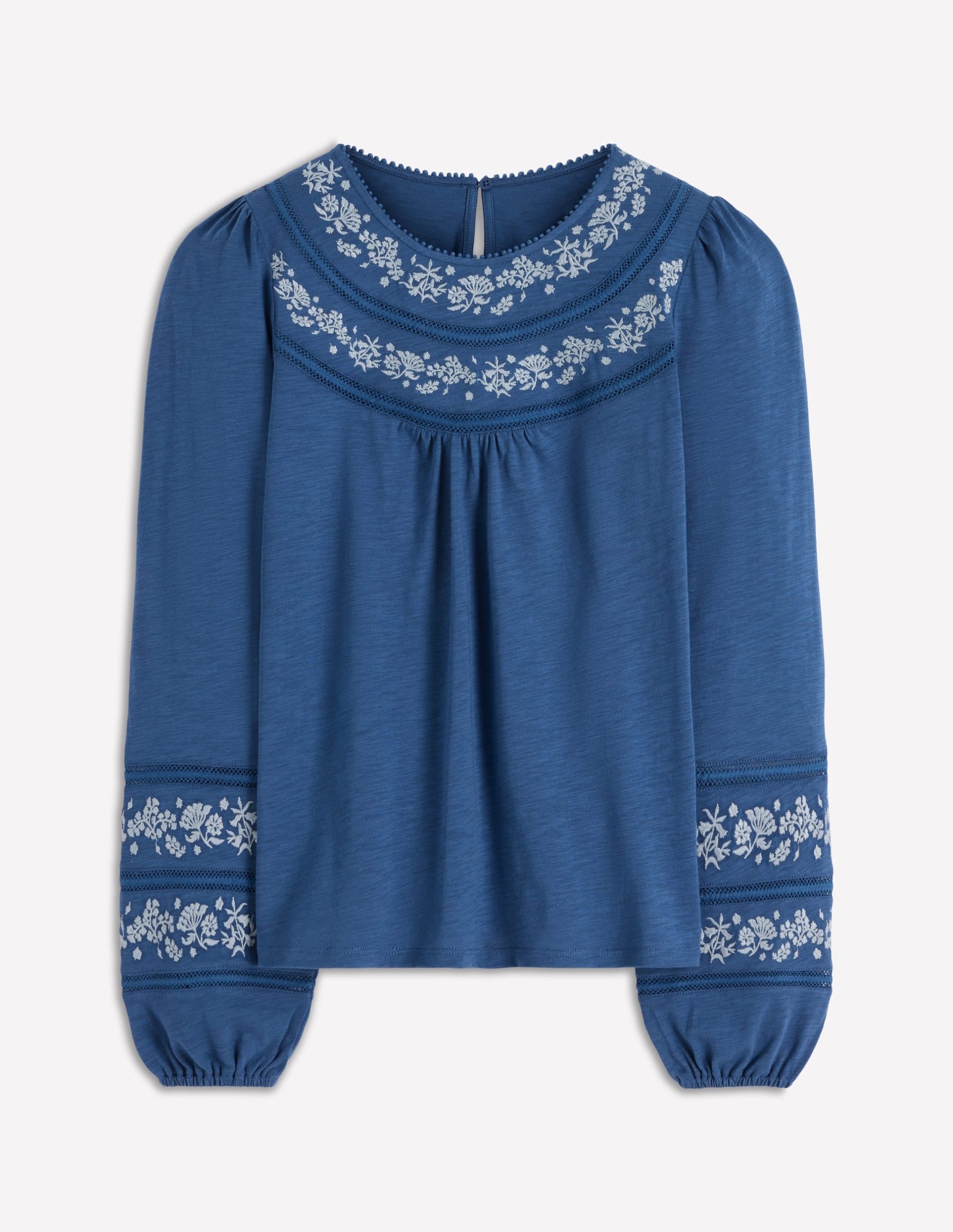 Rosie Embroidered Jersey Top-Denim Blue - Image 6