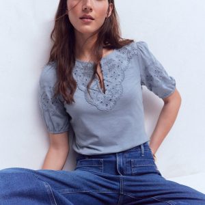 Ada Broderie Mix Top-French Blue