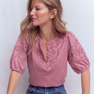 Ada Broderie Mix Top-Lilas