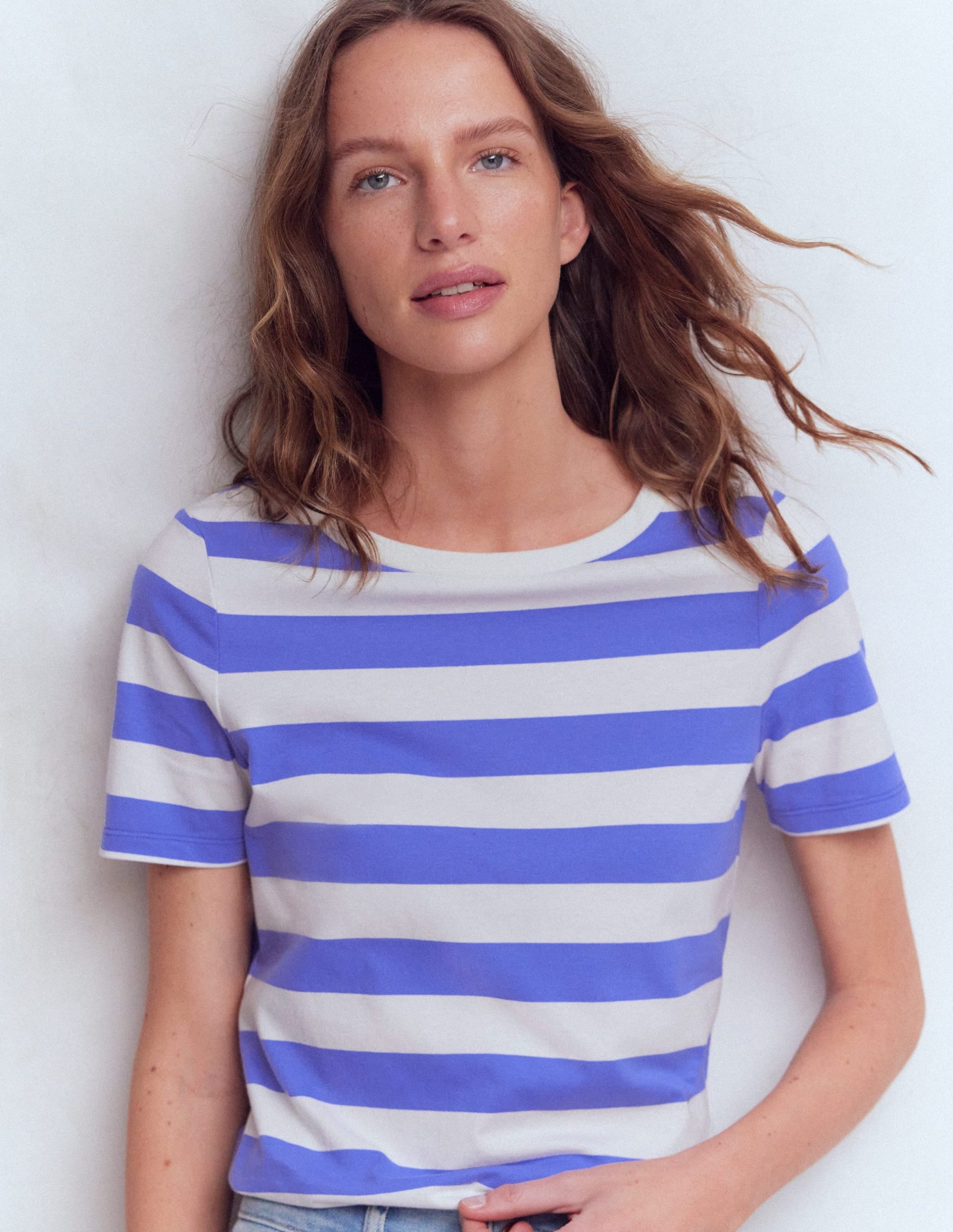 Olivia Short Sleeve Breton-Baja Blue and Ivory Stripe - Image 4
