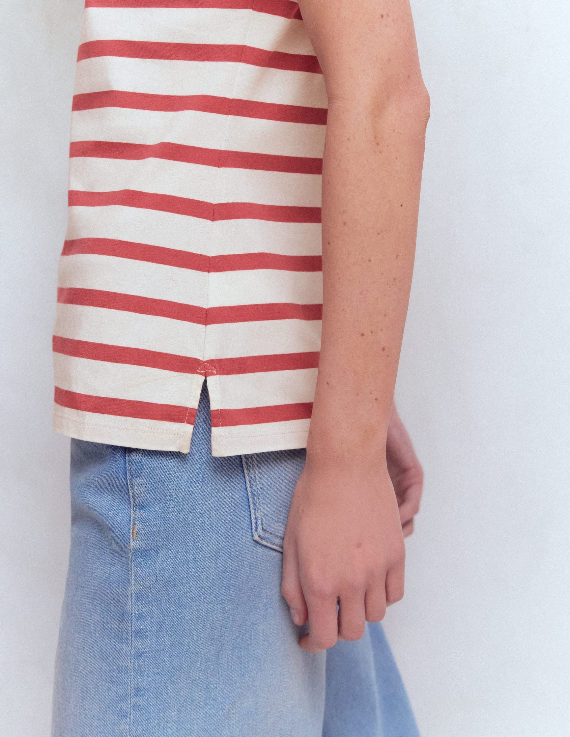 Olivia Short Sleeve Breton-Earth Red. Ivory Stripe - Image 2