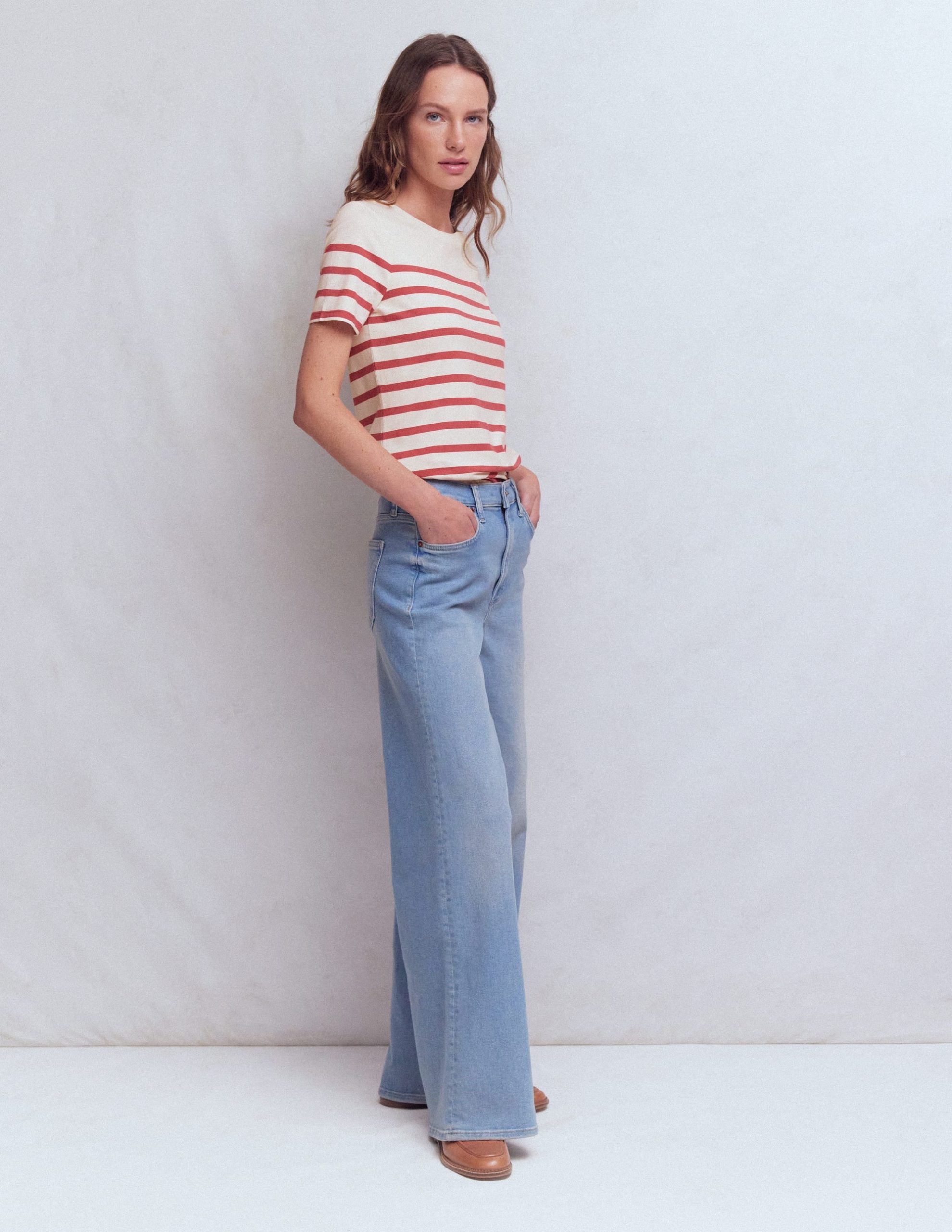Olivia Short Sleeve Breton-Earth Red. Ivory Stripe - Image 4