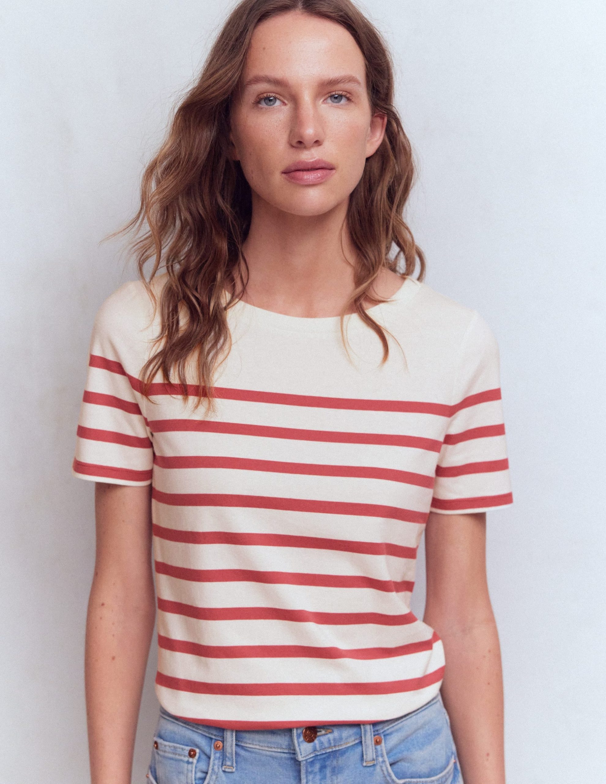 Olivia Short Sleeve Breton-Earth Red. Ivory Stripe - Image 5