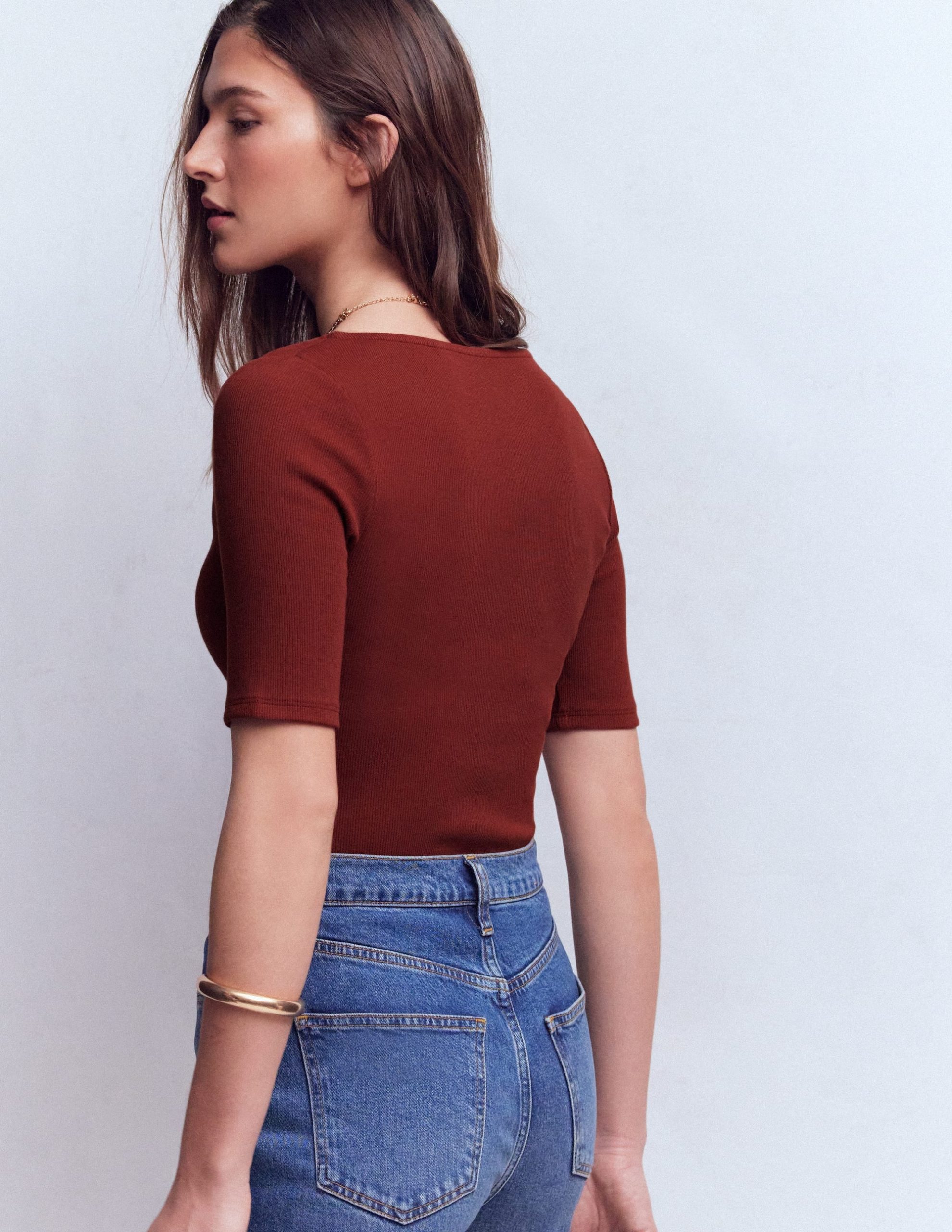 Short Sleeve Rib Henley-Roasted Brown - Image 3