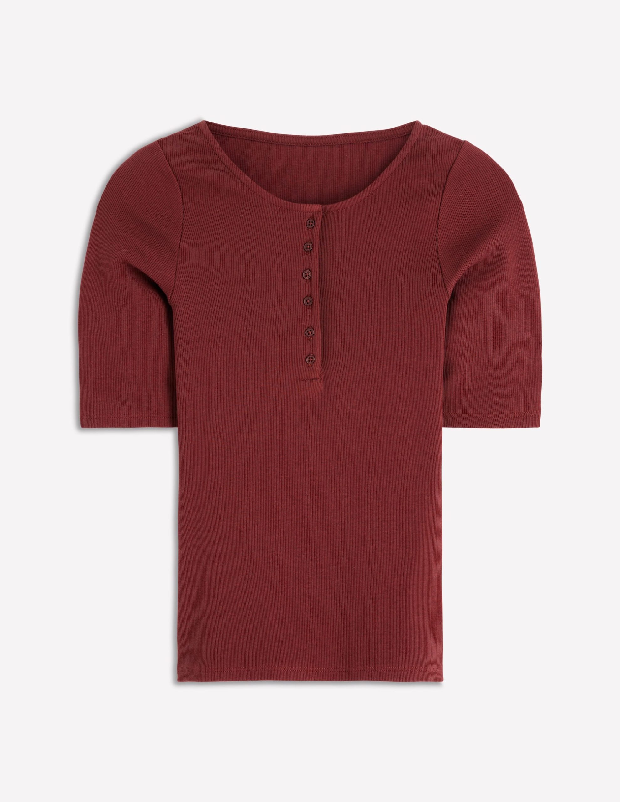 Short Sleeve Rib Henley-Roasted Brown - Image 6