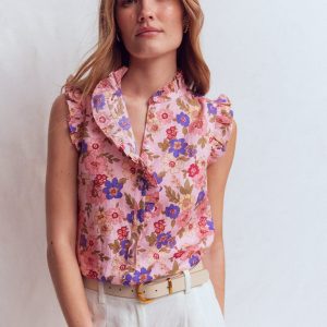 Isabel Sleeveless Linen Top-Blooming Pink. Blossomy Garden