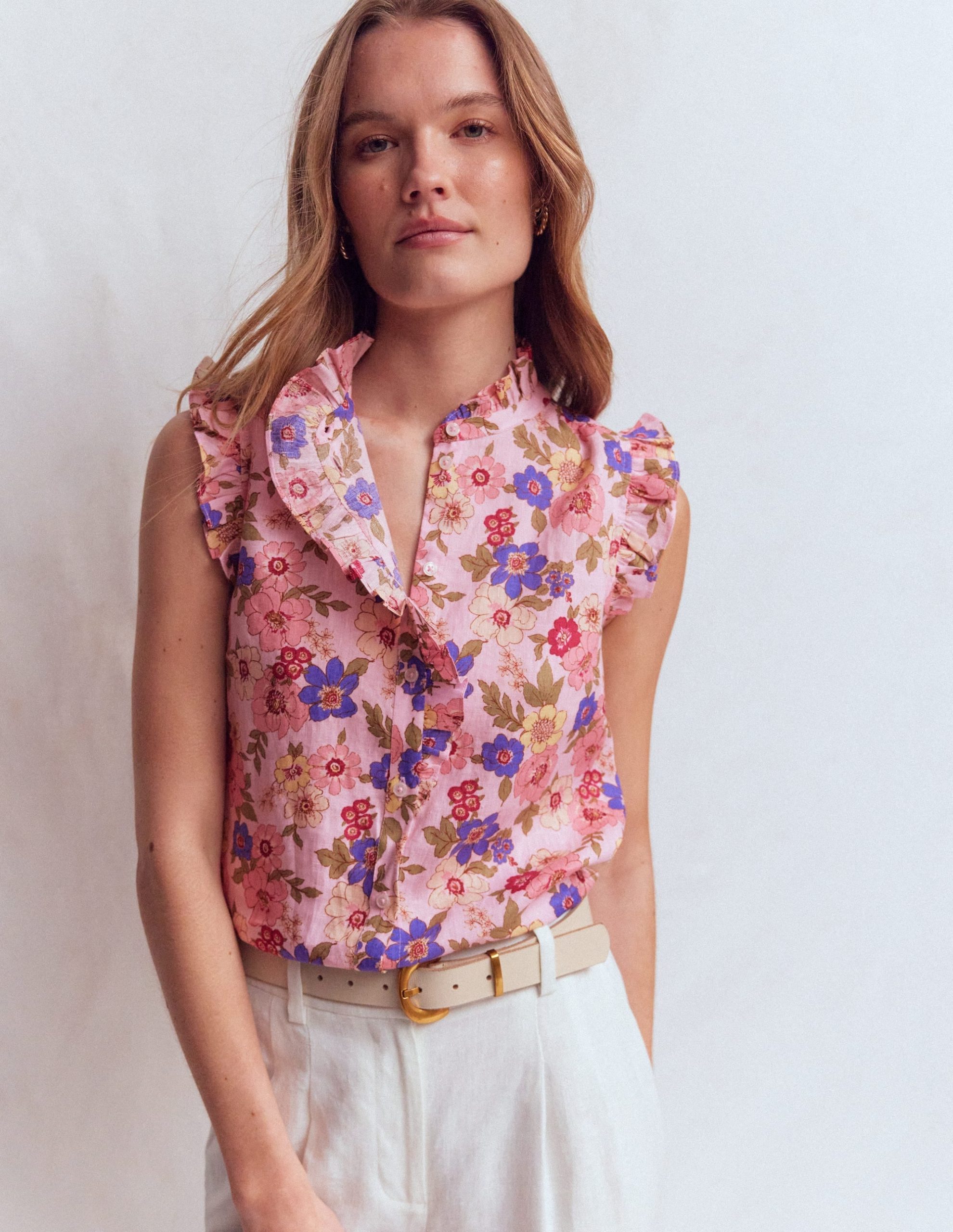 Isabel Sleeveless Linen Top-Blooming Pink. Blossomy Garden