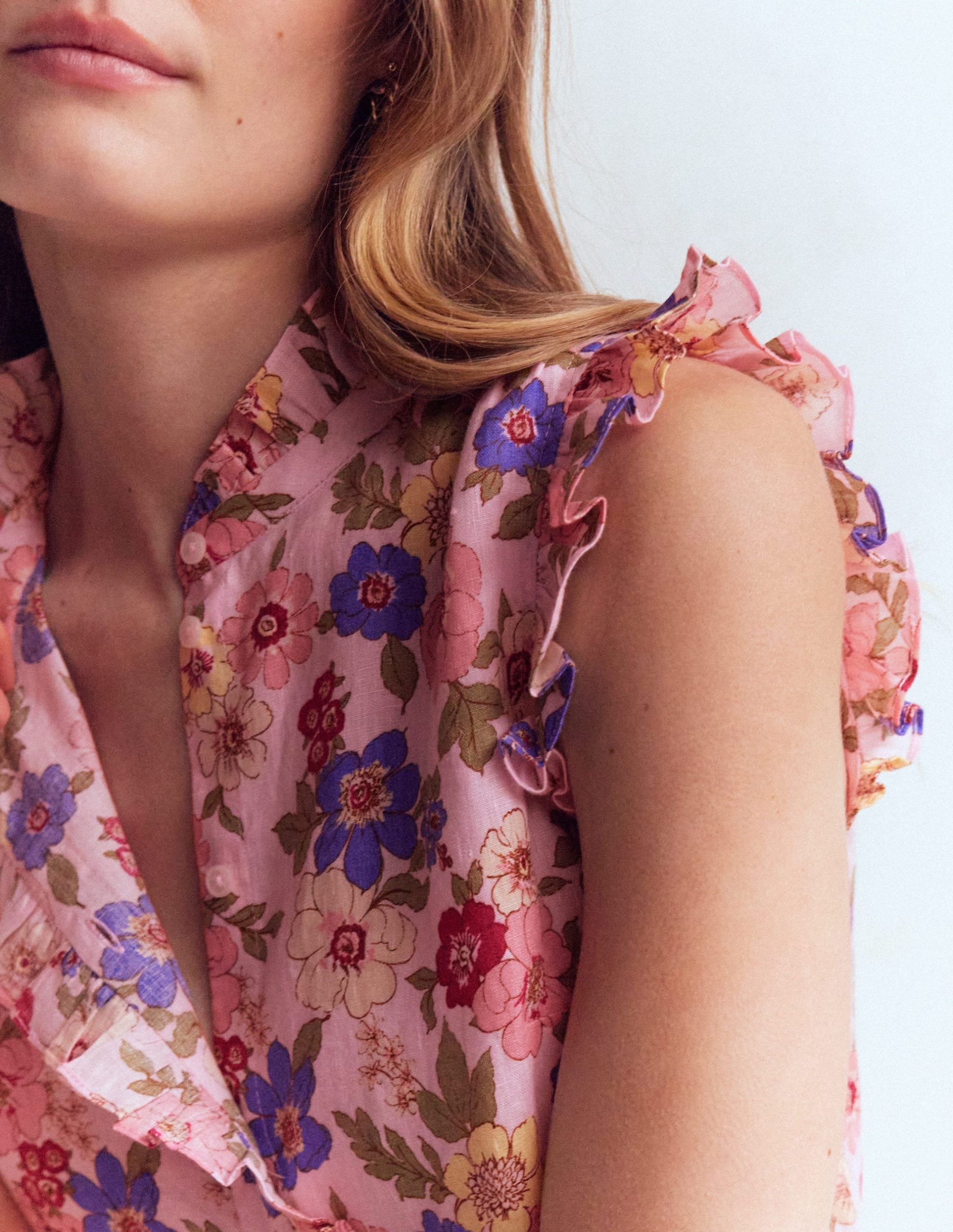 Isabel Sleeveless Linen Top-Blooming Pink. Blossomy Garden - Image 2