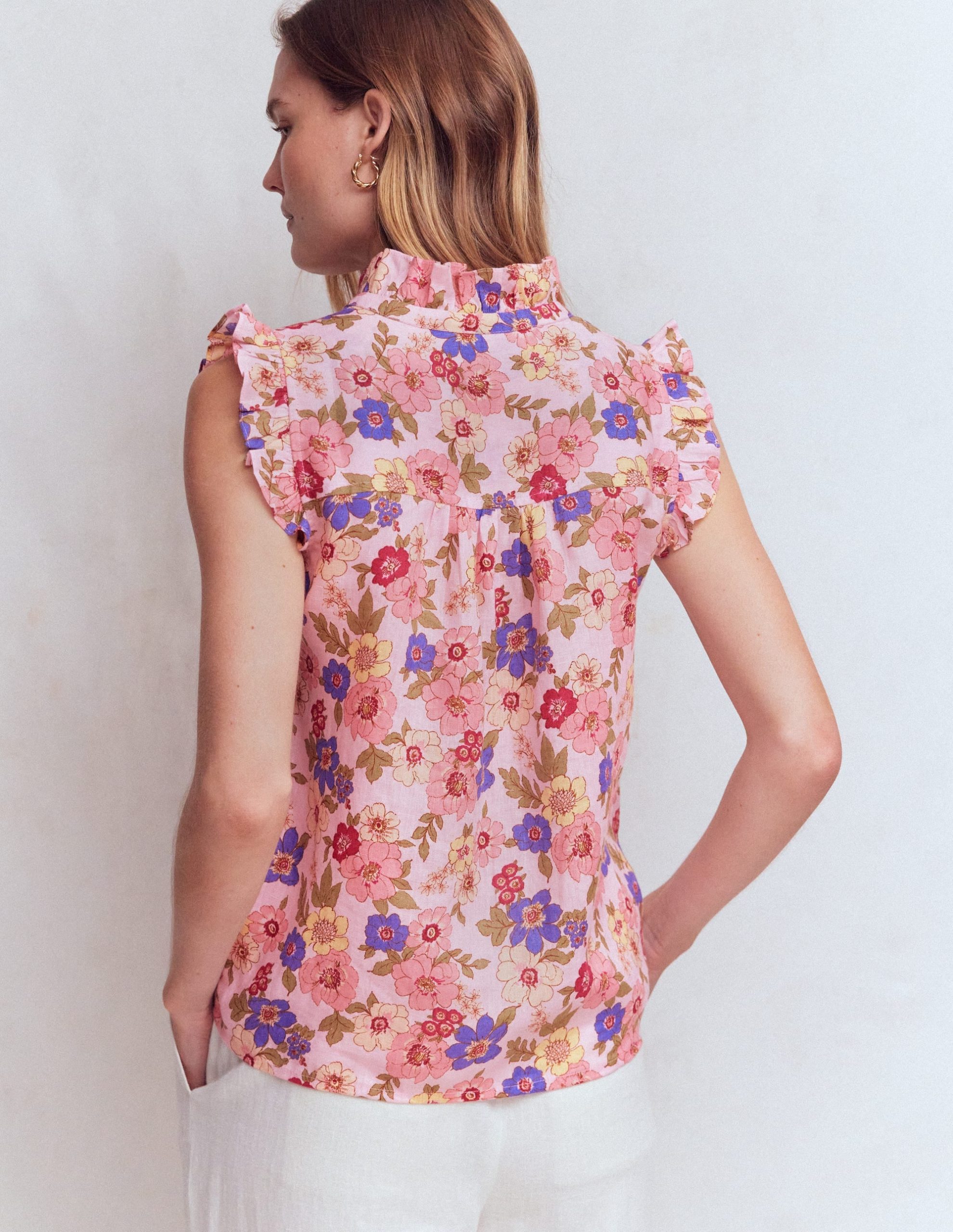 Isabel Sleeveless Linen Top-Blooming Pink. Blossomy Garden - Image 3