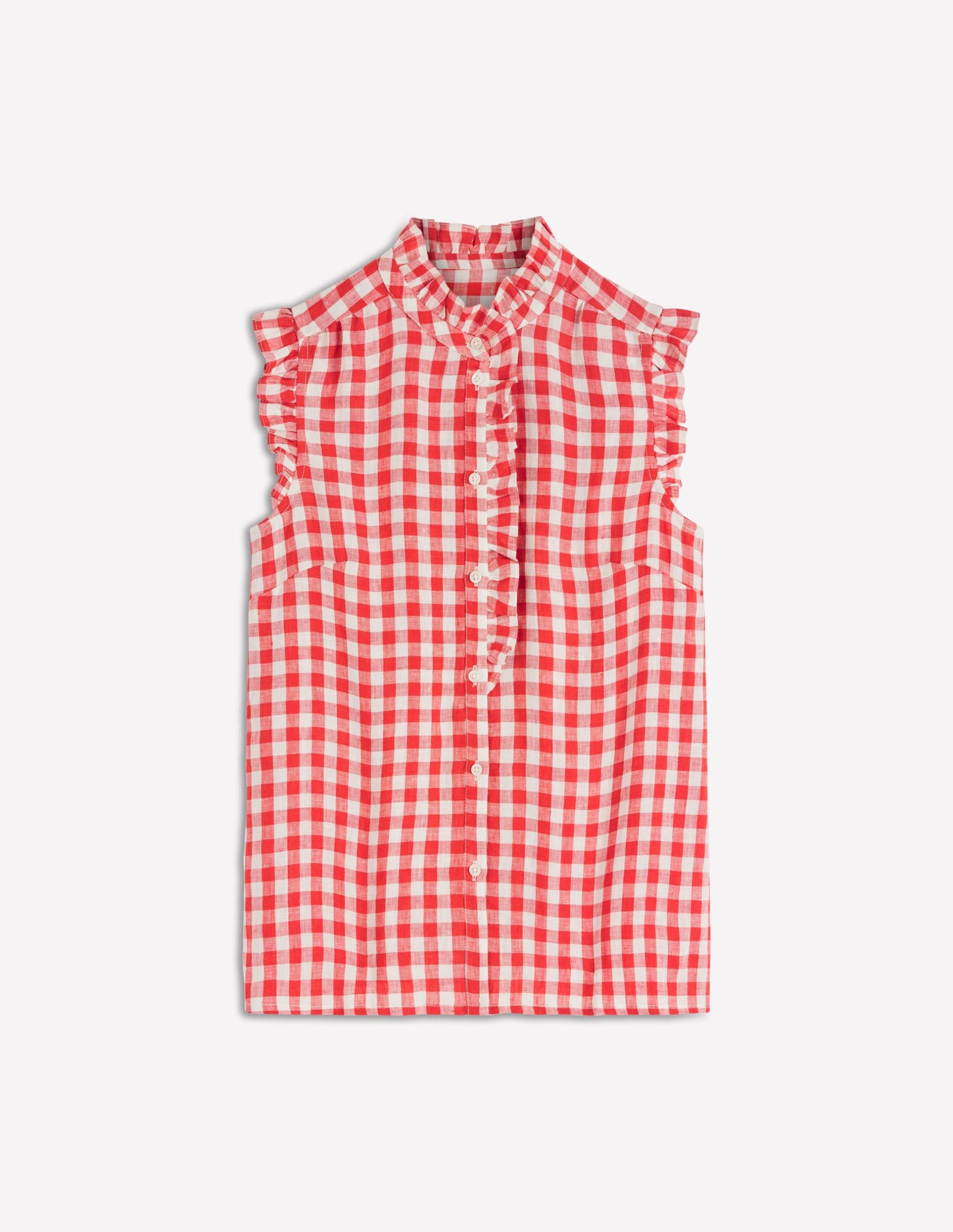 Isabel Sleeveless Linen Top-Burnt Red Gingham - Image 6