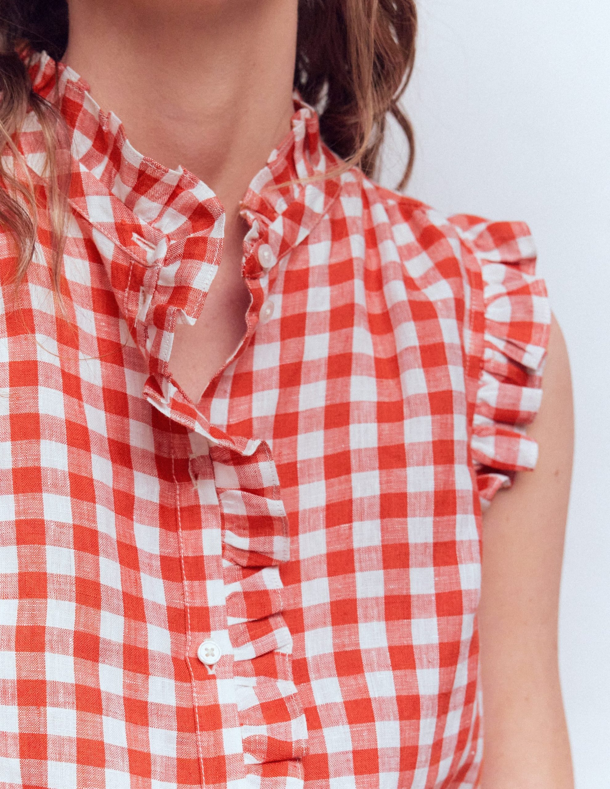 Isabel Sleeveless Linen Top-Burnt Red Gingham - Image 2