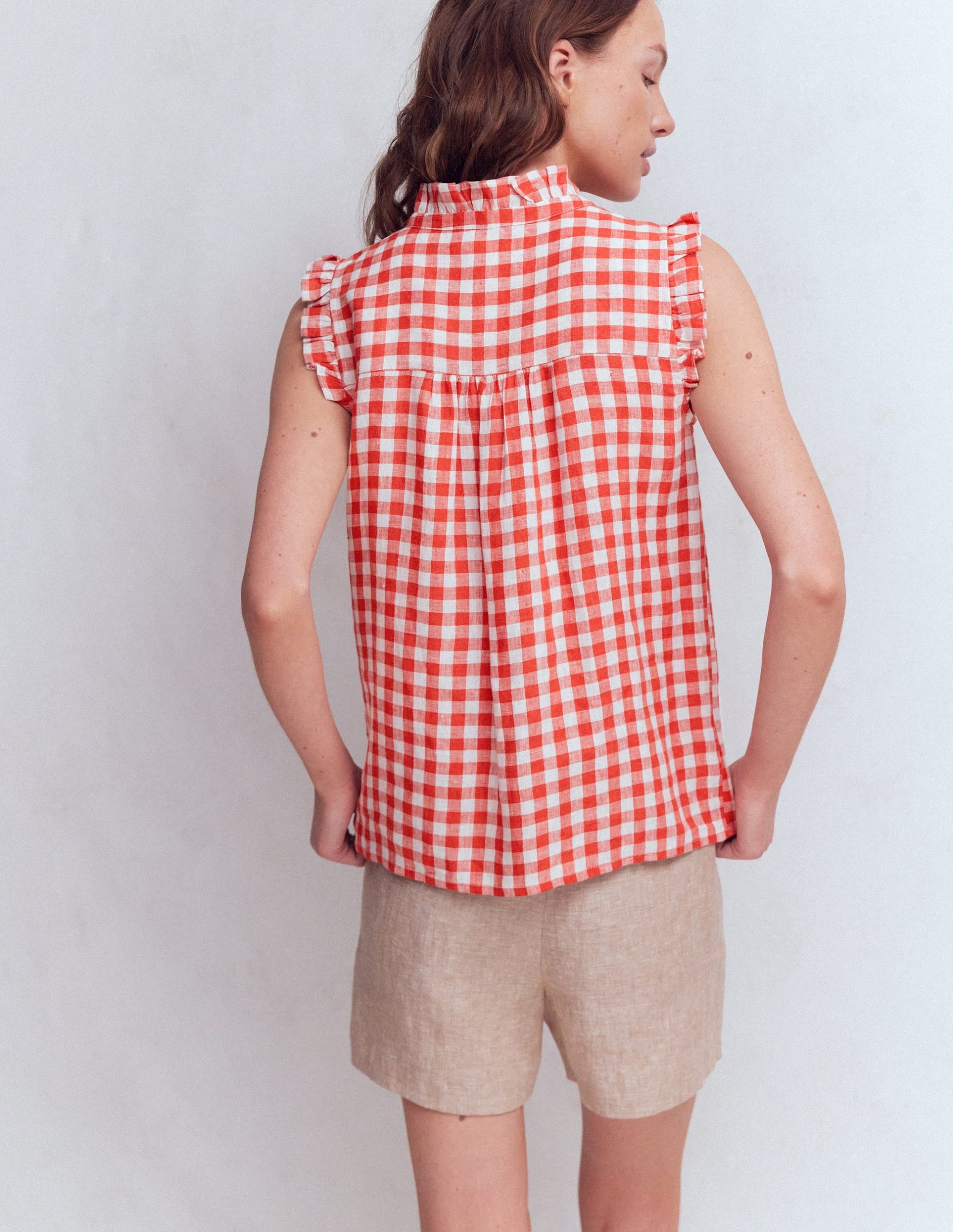 Isabel Sleeveless Linen Top-Burnt Red Gingham - Image 3