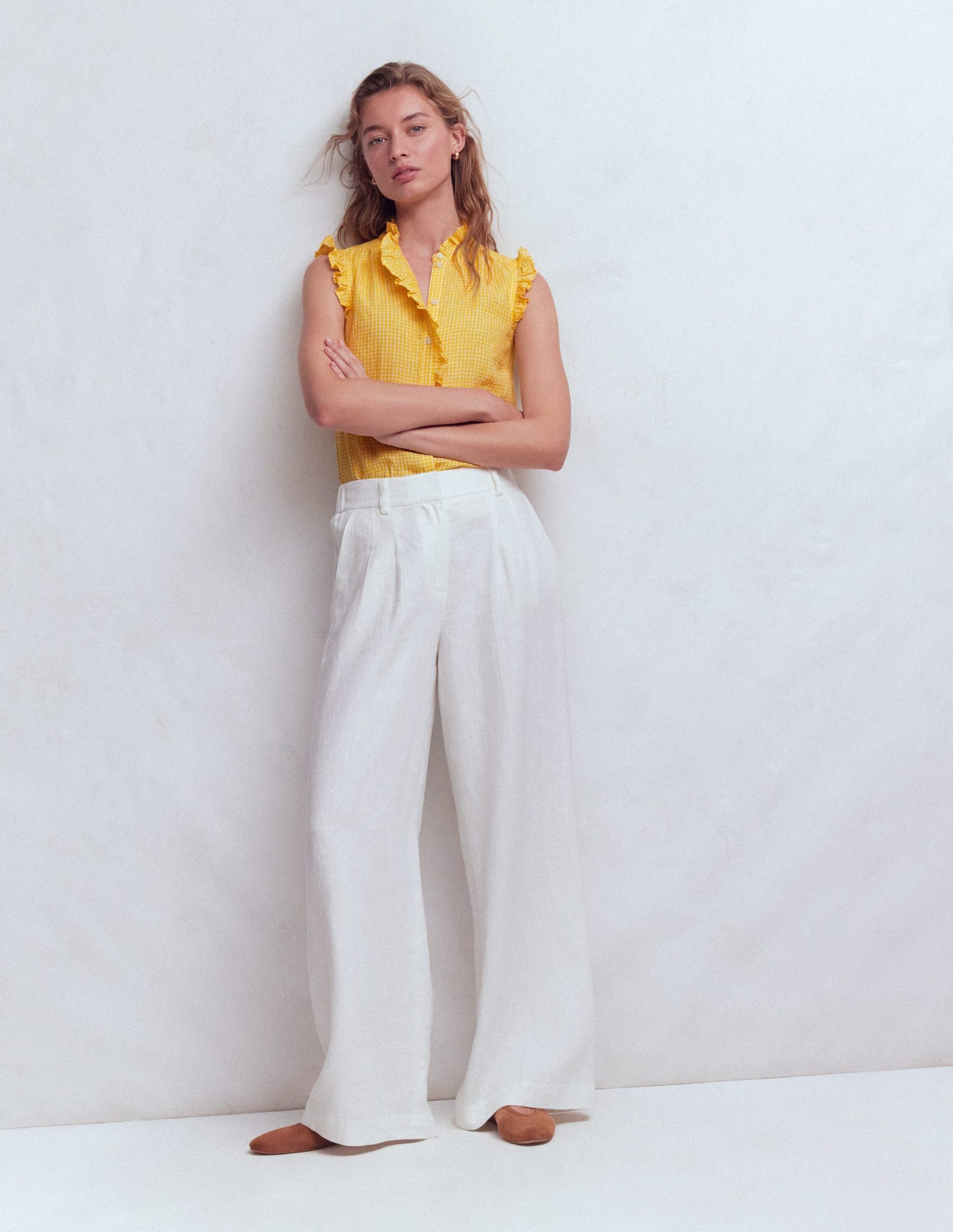 Isabel Sleeveless Linen Top-French Marigold Micro Gingham - Image 4