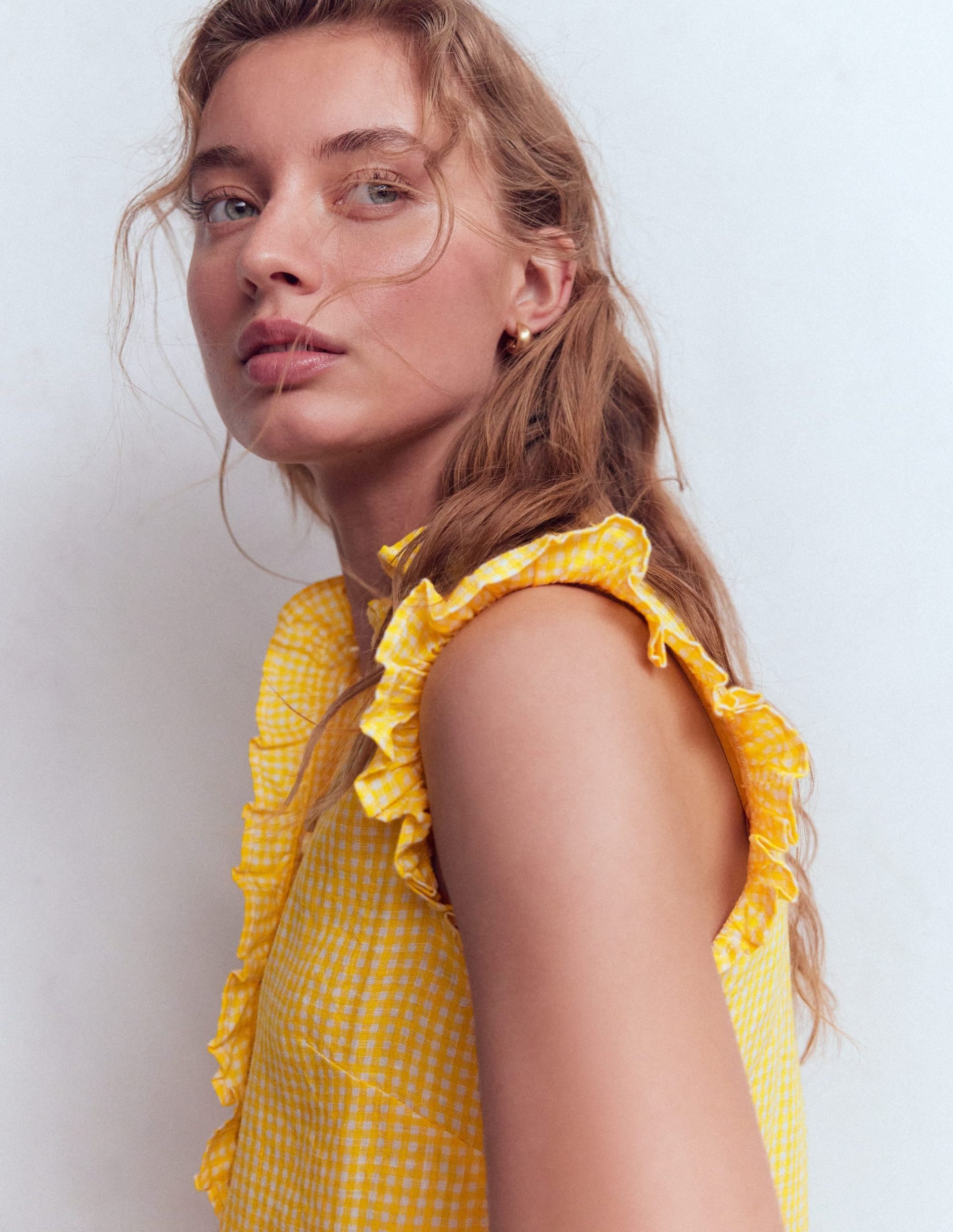 Isabel Sleeveless Linen Top-French Marigold Micro Gingham - Image 6