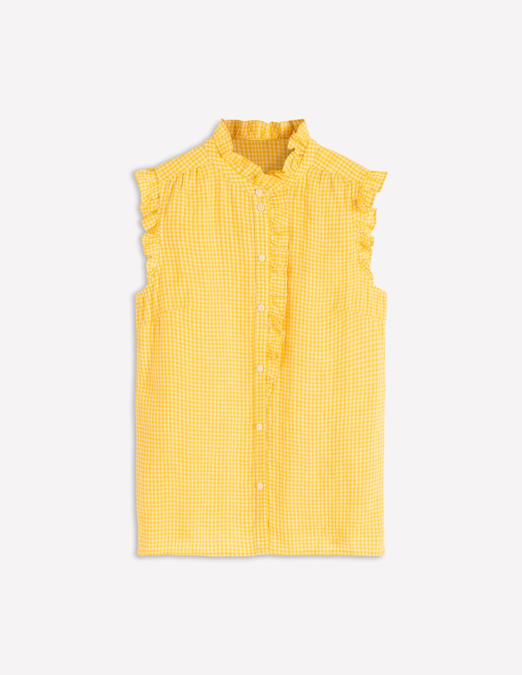 Isabel Sleeveless Linen Top-French Marigold Micro Gingham - Image 7