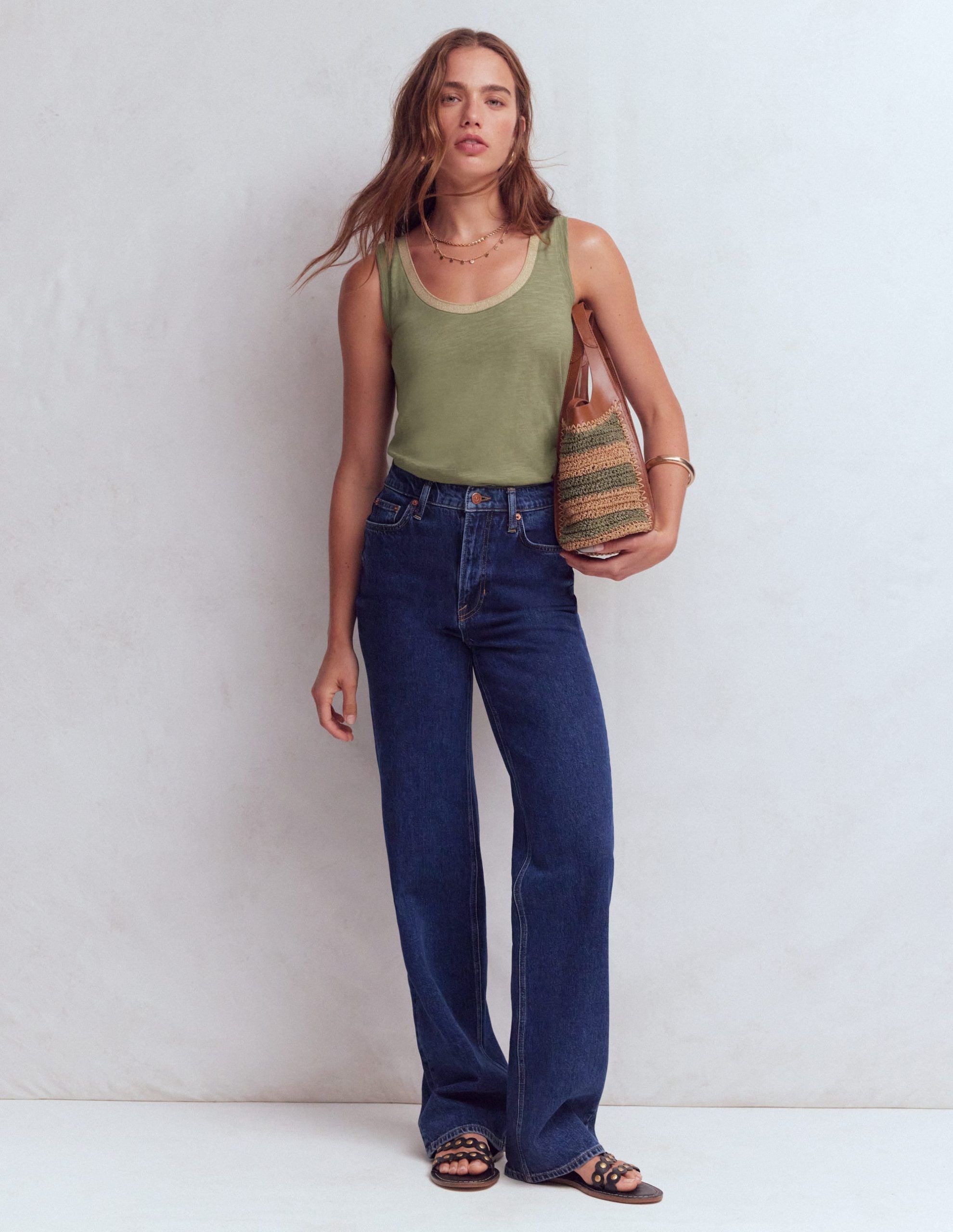 Metallic Trim Scoop Neck Vest-Larch Green - Image 4