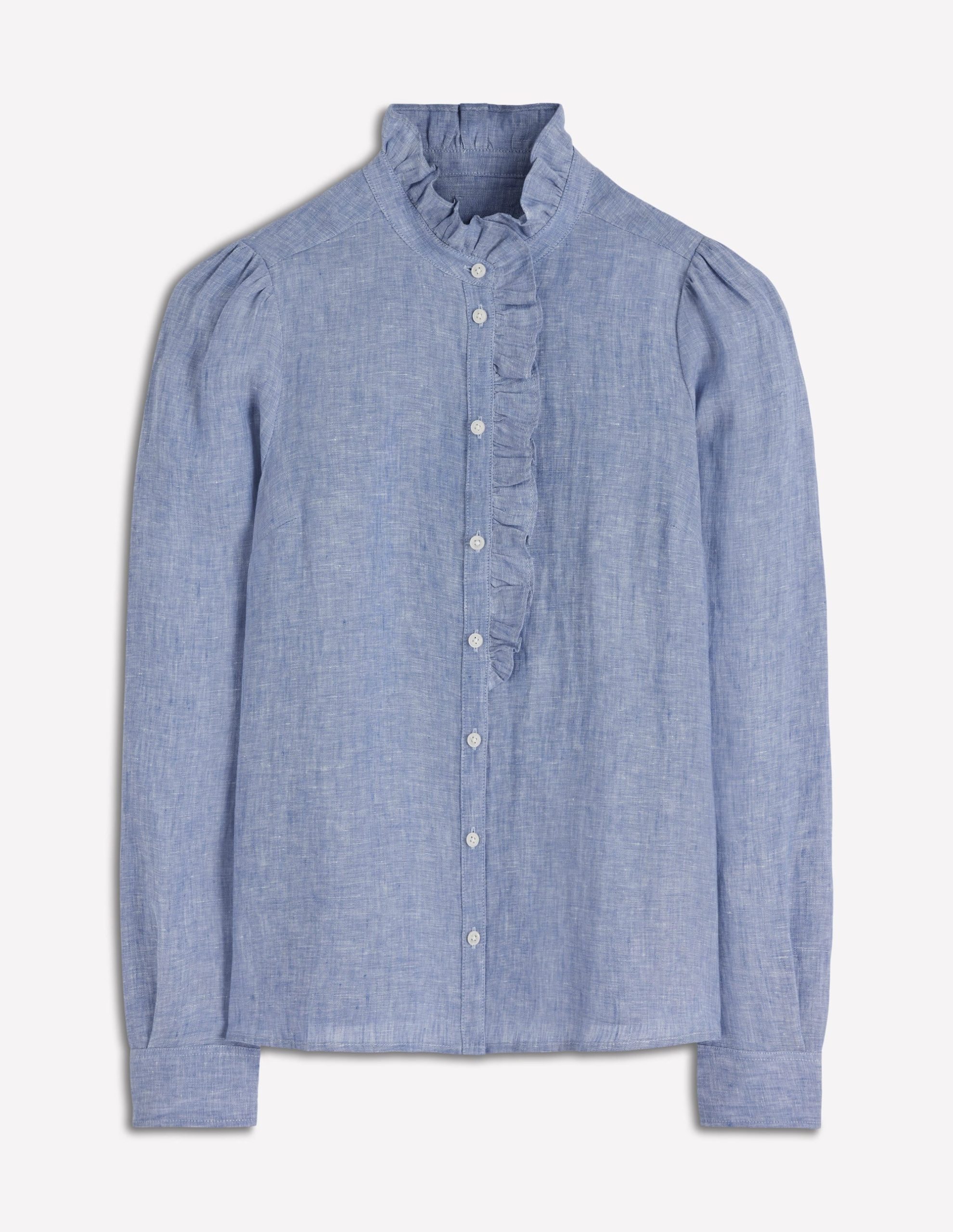 Isabel Ruffle Linen Shirt-Chambray - Image 6
