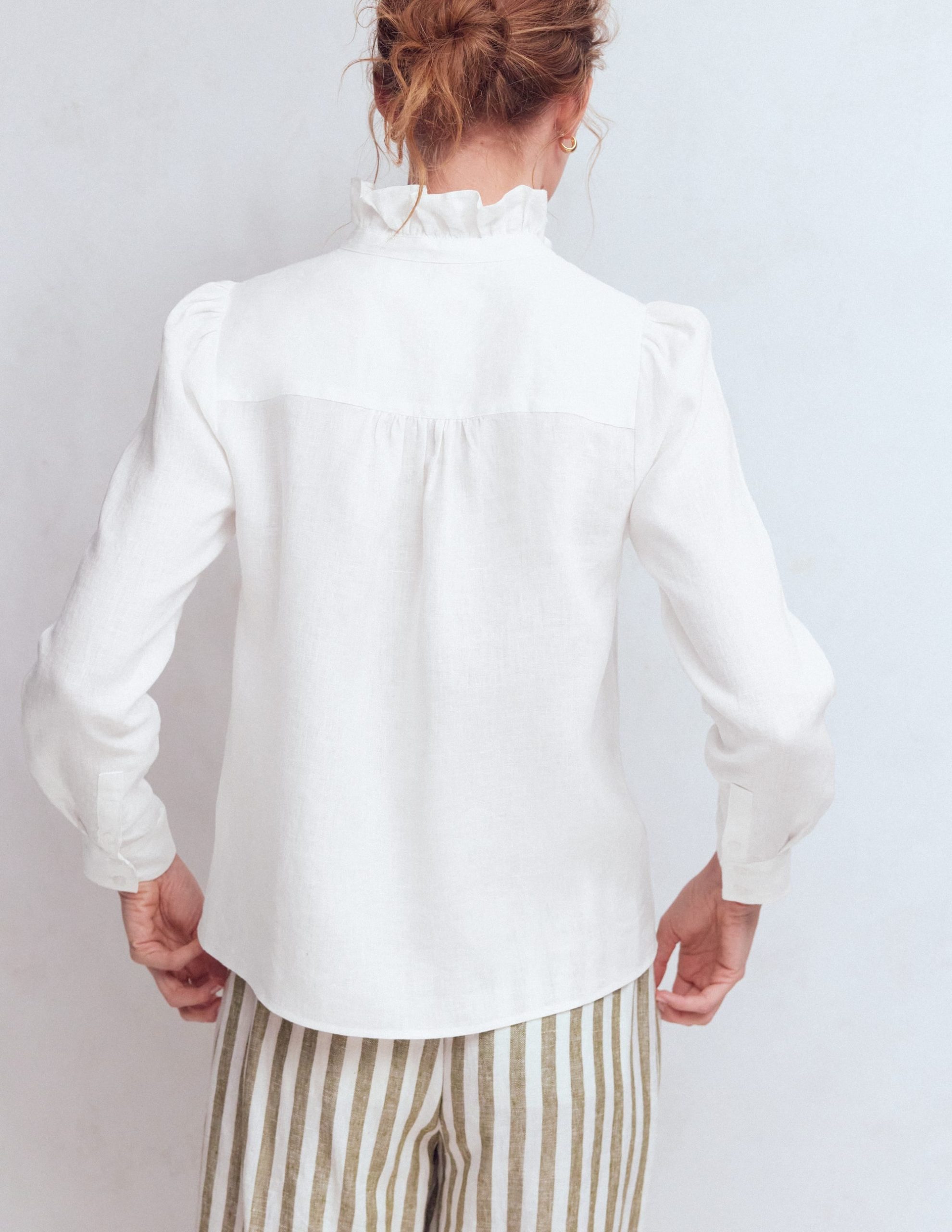 Isabel Ruffle Linen Shirt-White - Image 3