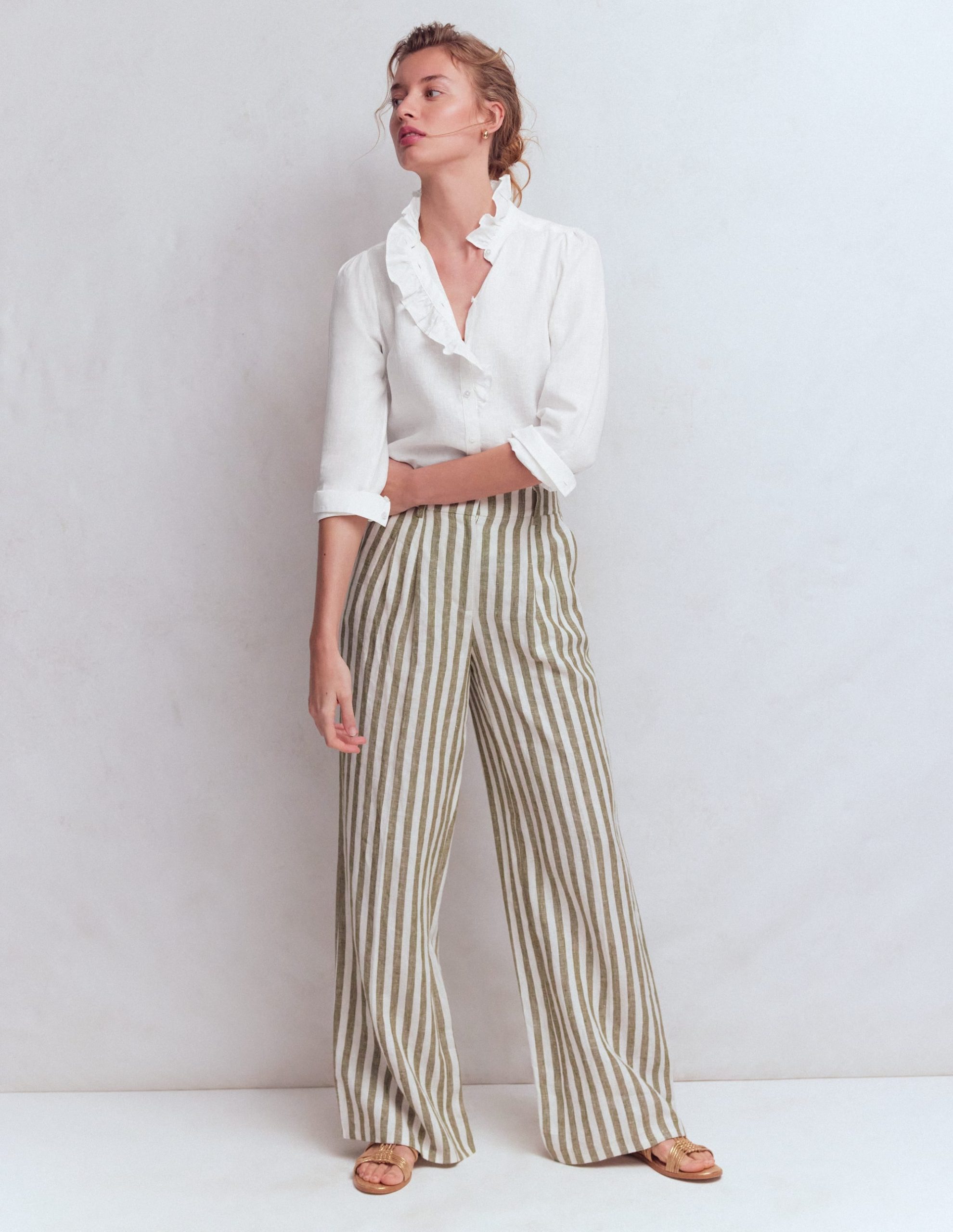 Isabel Ruffle Linen Shirt-White - Image 4