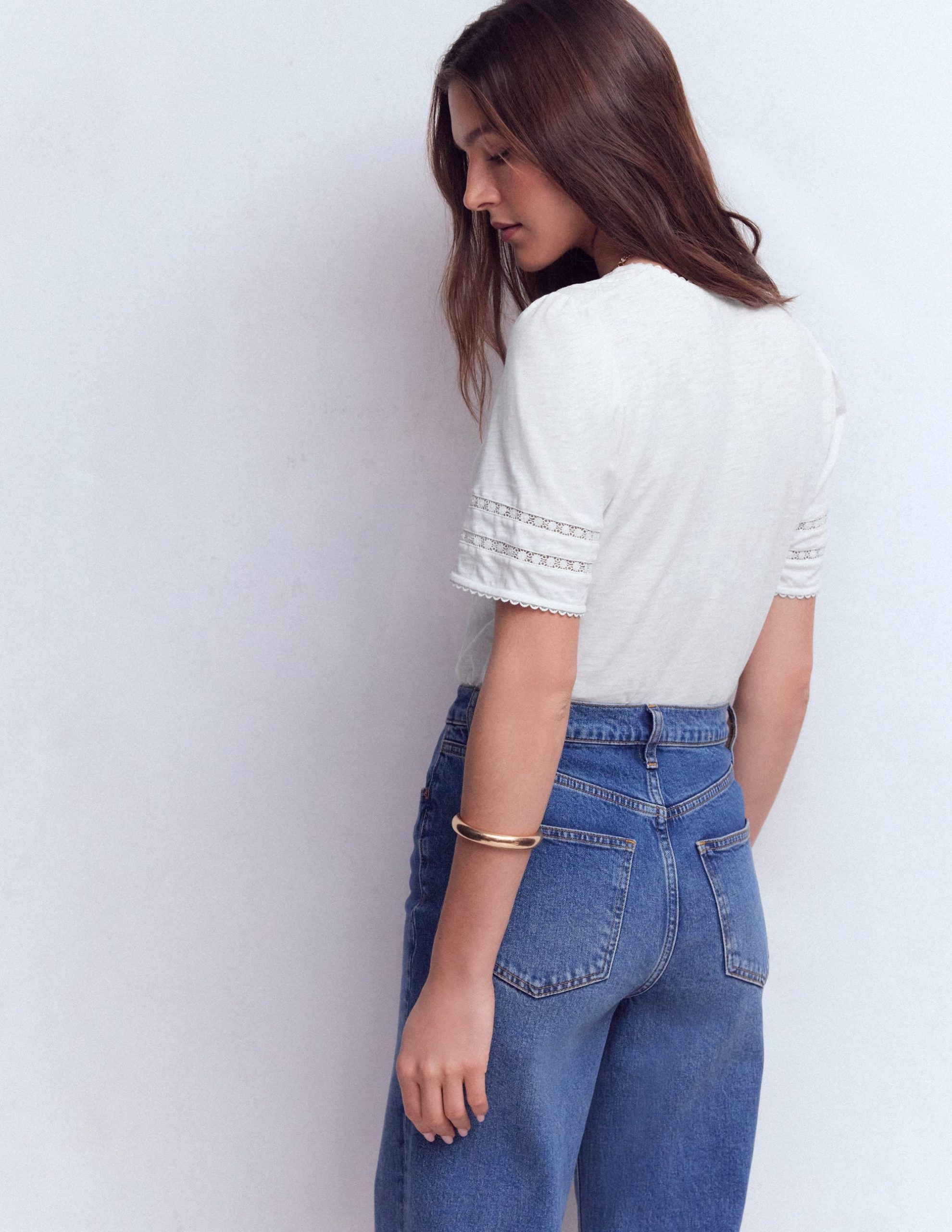 Poppy Trim V Neck T-Shirt-White - Image 3