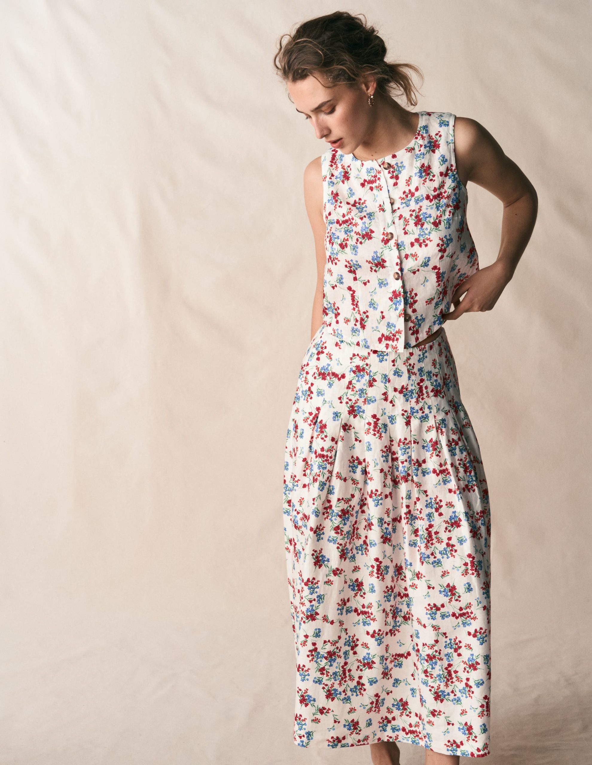 Andrea Linen Shell Top-Ivory. Bloom Scatter - Image 6