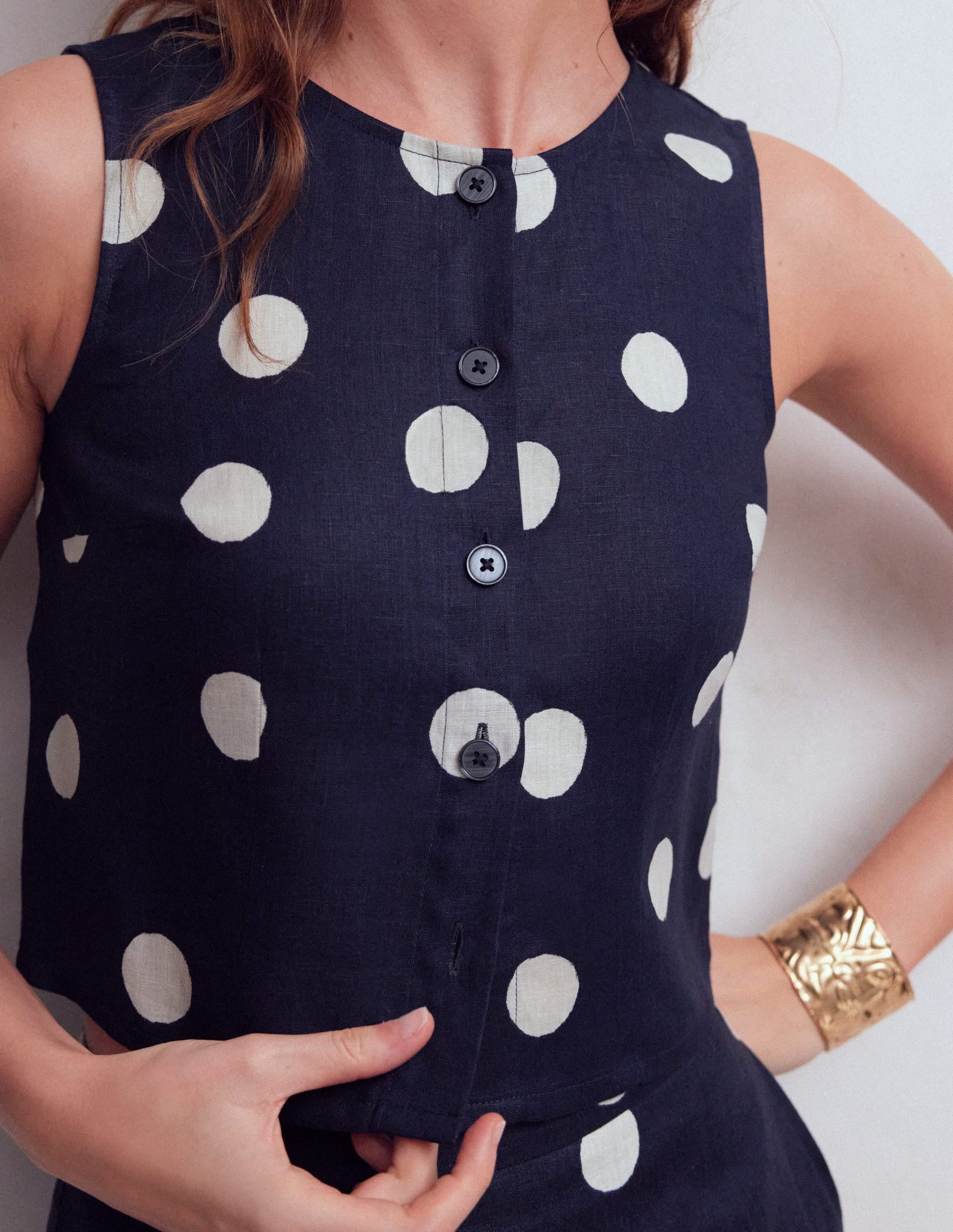 Andrea Linen Shell Top-French Navy. Painted Dot - Image 2