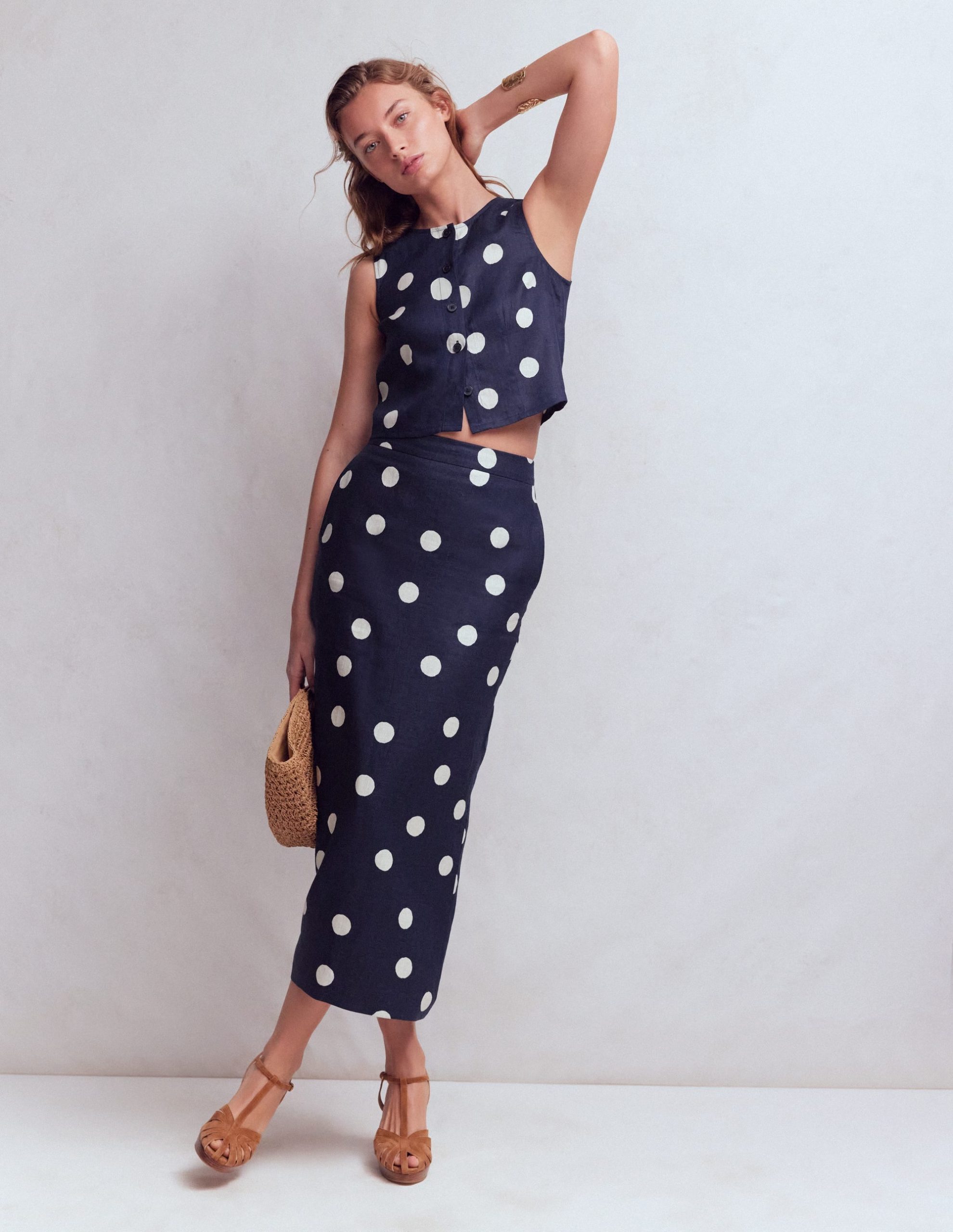 Andrea Linen Shell Top-French Navy. Painted Dot - Image 4