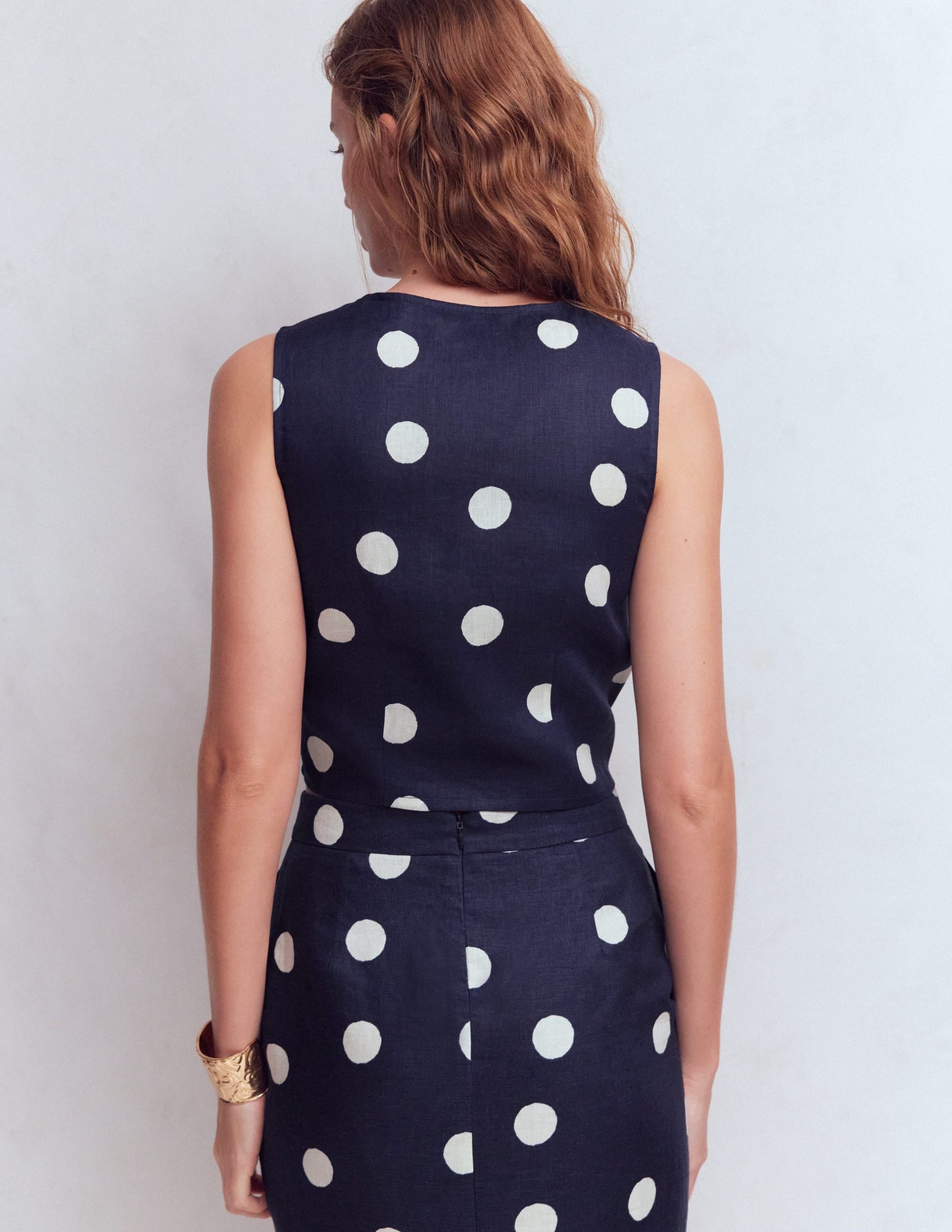 Andrea Linen Shell Top-French Navy. Painted Dot - Image 7